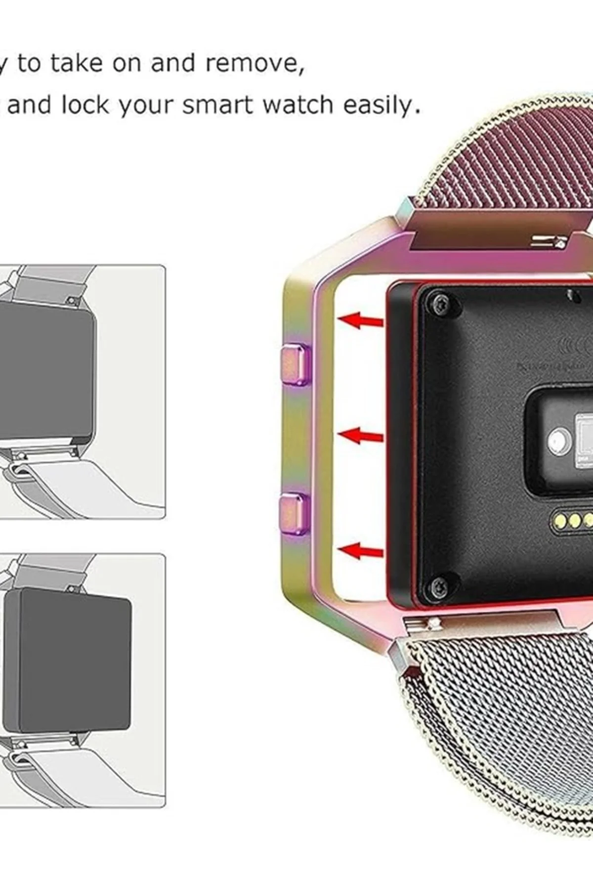 Fitbit Blaze Uyumlu Metal Mıknatıslı Milanese Kordon gökkuşağı - Markacase Görsel 2