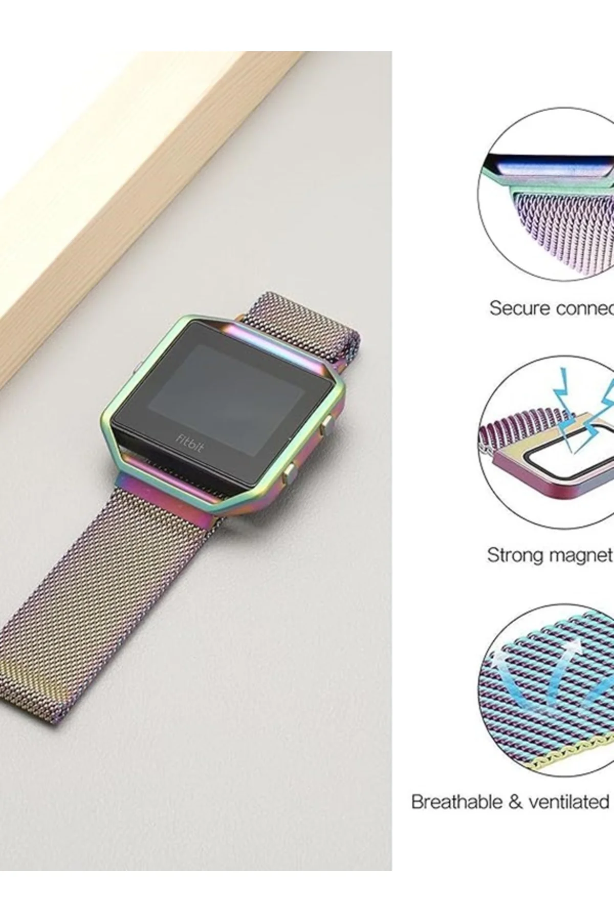 Fitbit Blaze Uyumlu Metal Mıknatıslı Milanese Kordon gökkuşağı - Markacase Görsel 3