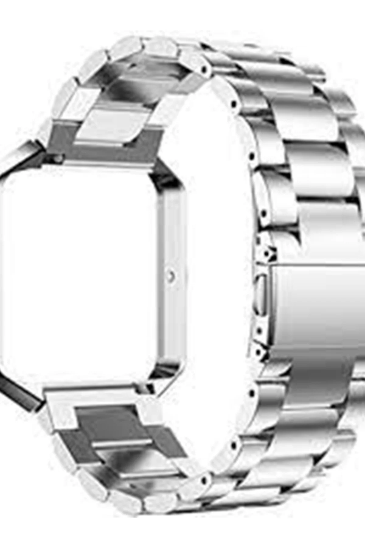 fitbit Blaze Metal Çerçeve Kelebek Toka Üç Boncuk Paslanmaz Çelik Metal Saat Kordonu gümüş - Markacase Görsel 2