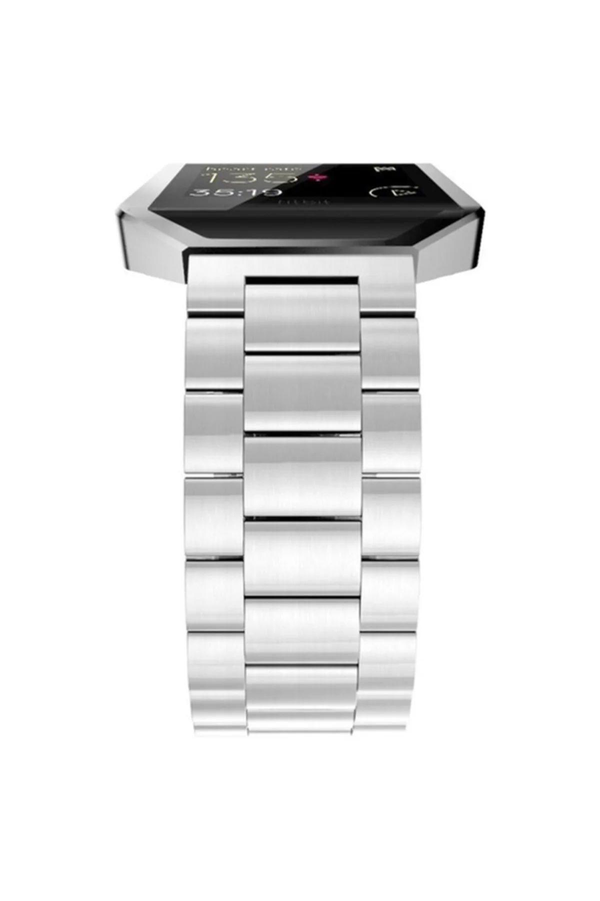 fitbit Blaze Metal Çerçeve Kelebek Toka Üç Boncuk Paslanmaz Çelik Metal Saat Kordonu gümüş - Markacase Görsel 4