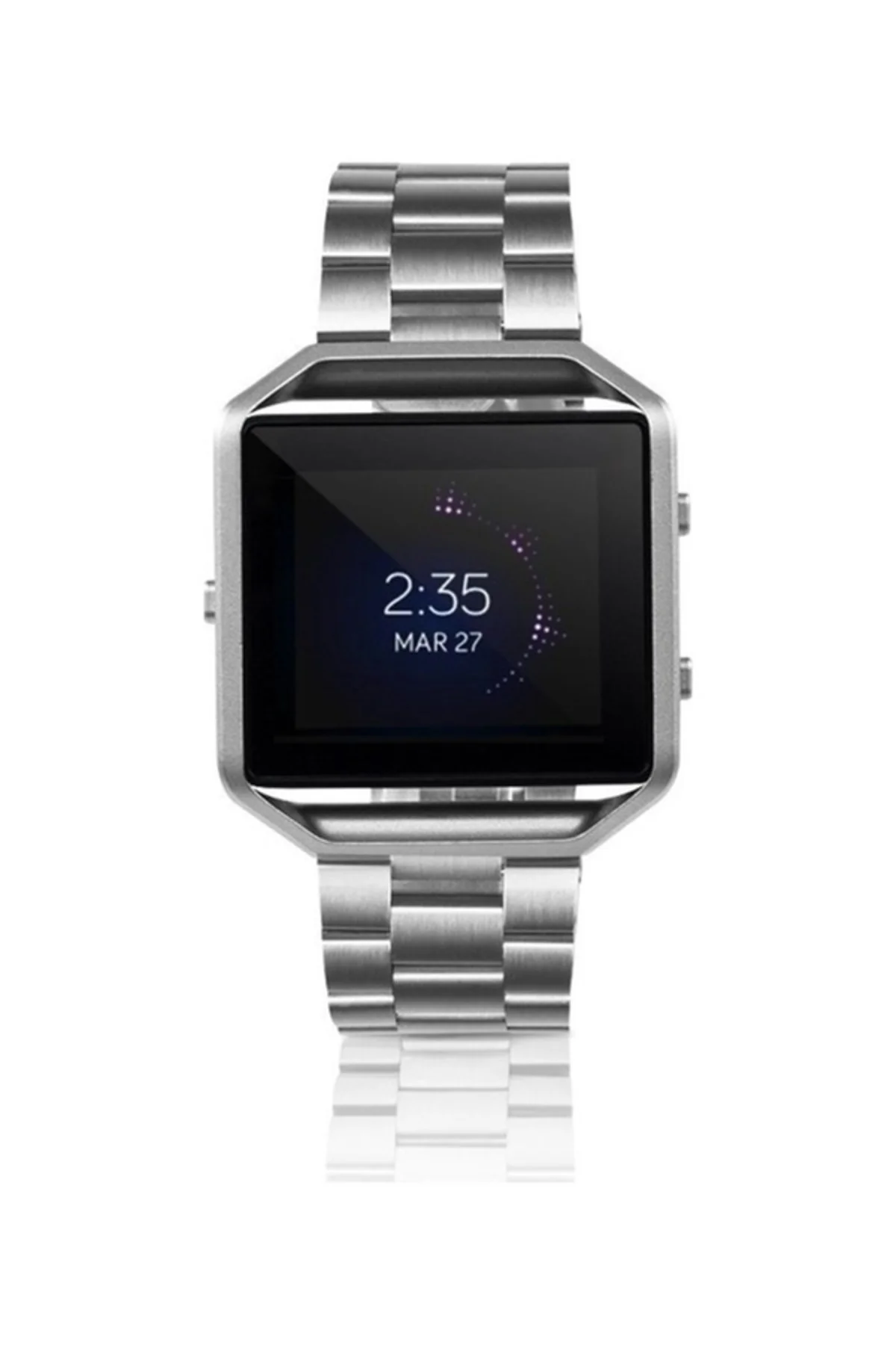 fitbit Blaze Metal Çerçeve Kelebek Toka Üç Boncuk Paslanmaz Çelik Metal Saat Kordonu gümüş