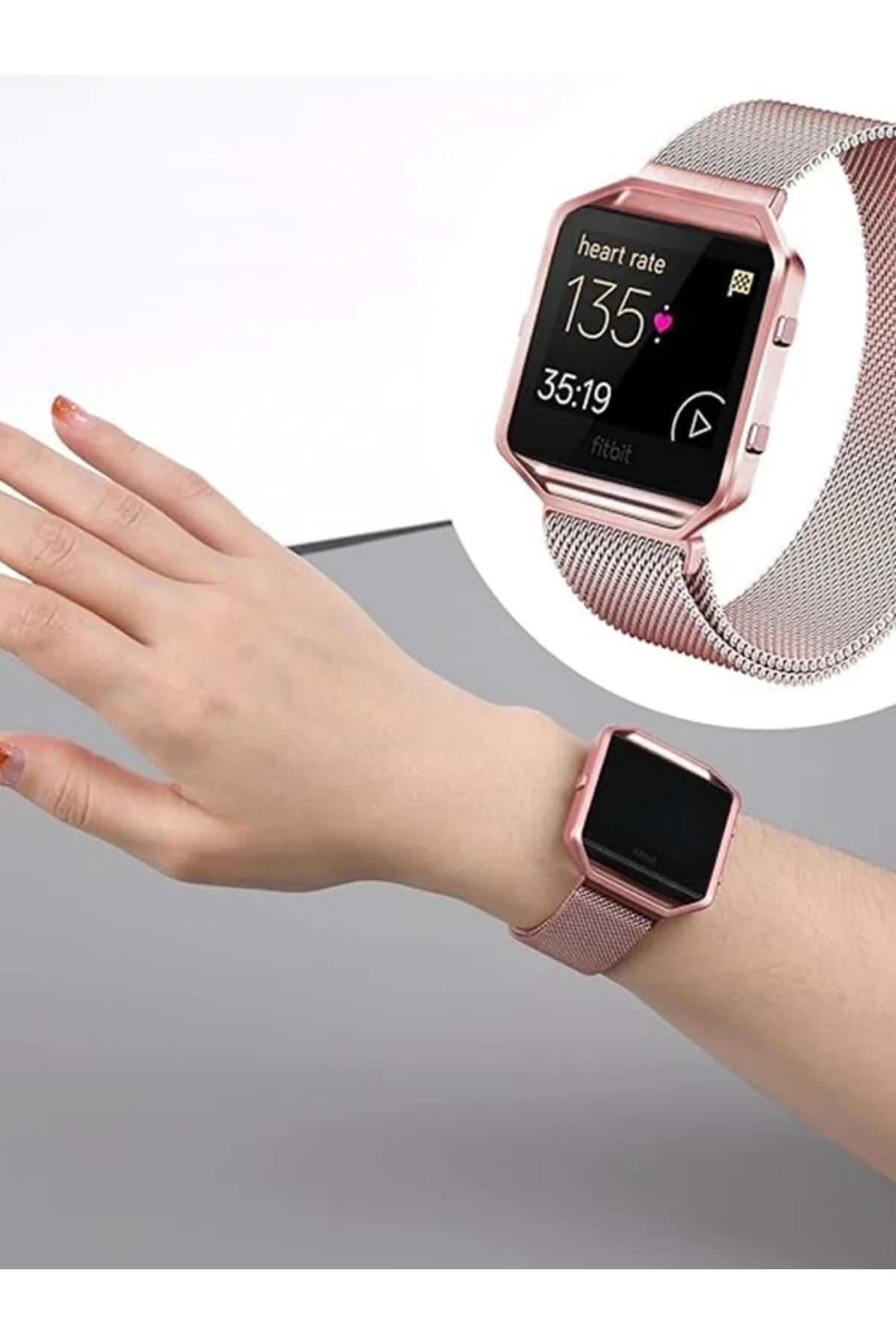 Fitbit Blaze Uyumlu Metal Mıknatıslı Milanese Kordon roze gold - Markacase Görsel 4