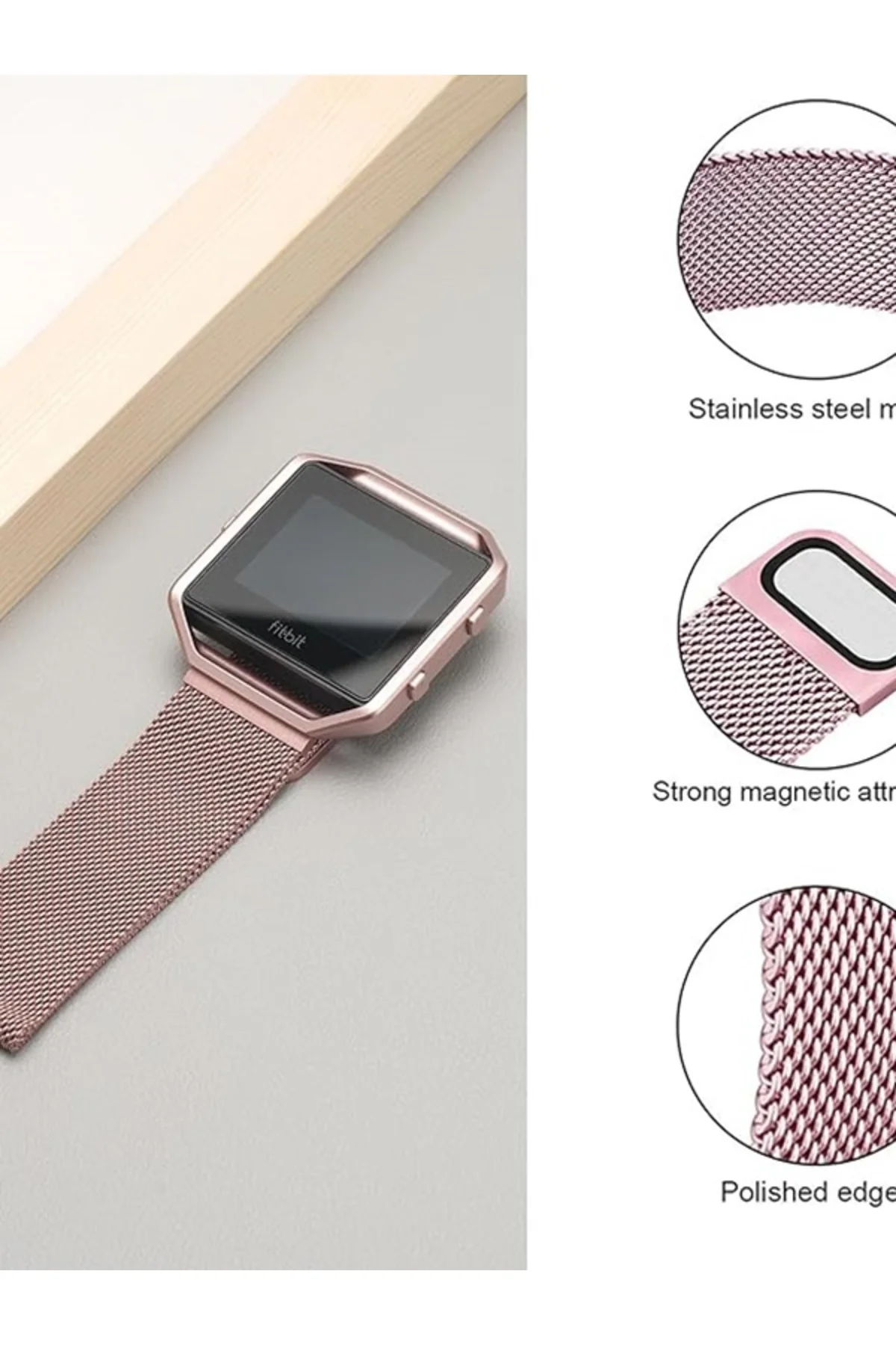 Fitbit Blaze Uyumlu Metal Mıknatıslı Milanese Kordon roze gold - Markacase Görsel 3
