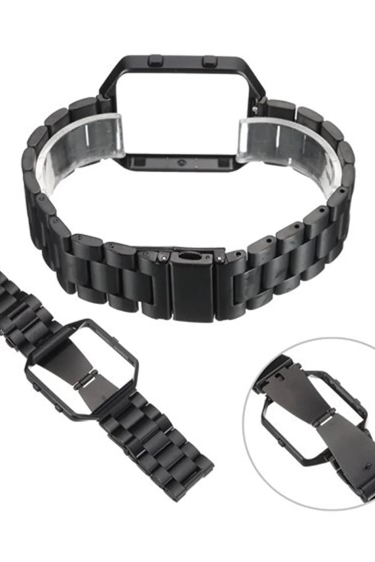 fitbit Blaze Metal Çerçeve Kelebek Toka Üç Boncuk Paslanmaz Çelik Metal Saat Kordonu - Markacase Görsel 4