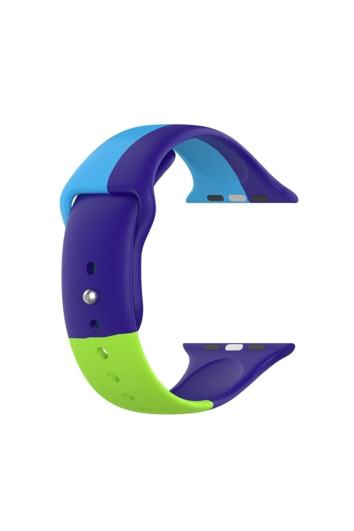 Apple Watch Seri 123 42mm Için Small(s Sıze) Üçrenkli Silikon Kordon Mavi-mor-f.yeşili
