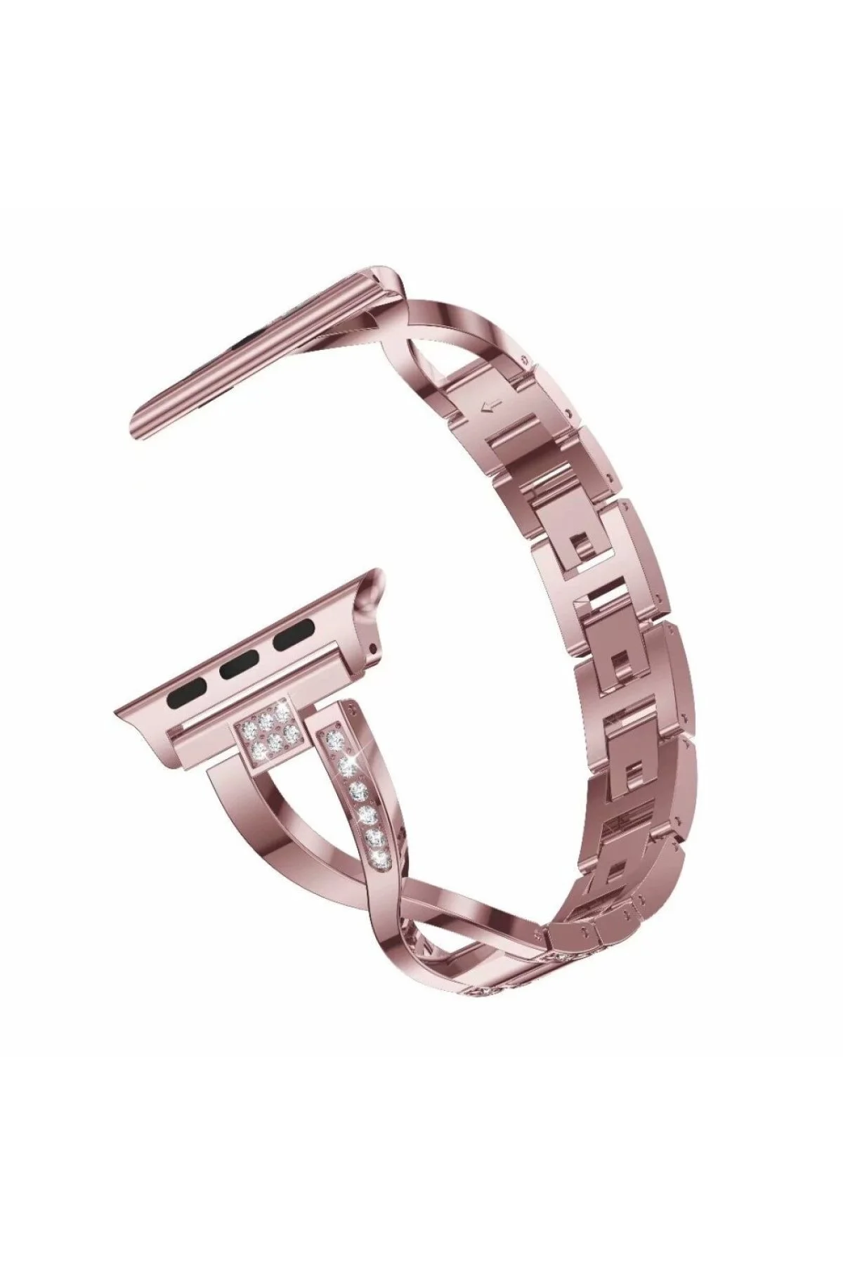 Apple Watch Seri 4-5-6 40 Mm Uyumlu Pırlanta Görünümlü Fantezi Bileklik Rose
