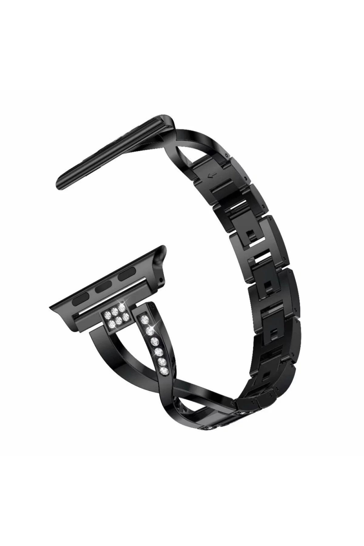 Apple Watch Seri 4-5-6 44 mm Uyumlu Pırlanta Görünümlü Fantezi Bileklik Siyah