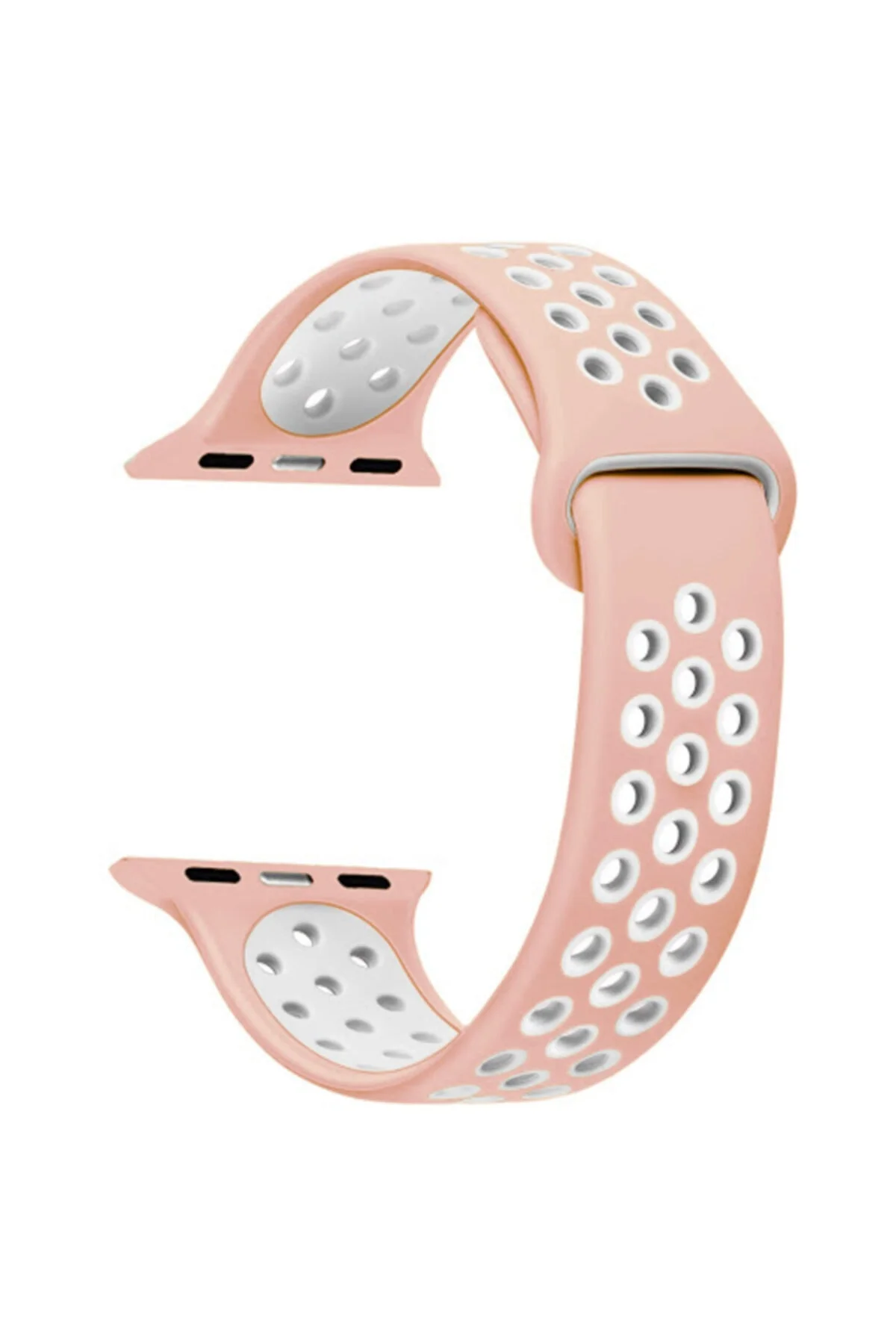 Pembe Beyaz Apple Watch Seri 1 2 3 38 mm Uyumlu Delikli Silikon Kordon S
