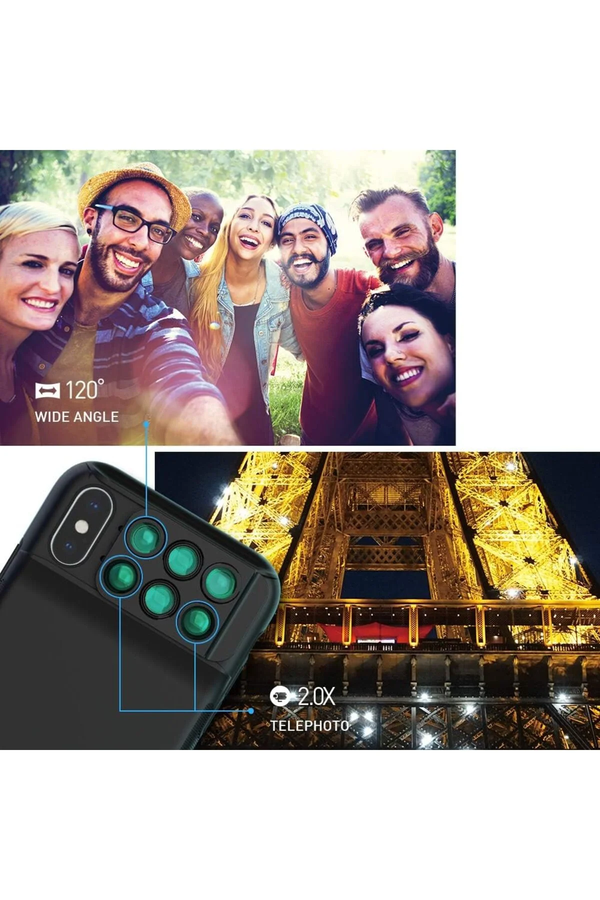 Apple Iphone Xs Max Için Lens Kılıfı: 6'sı 1 Arada Çift Optik Lens Kiti (180° Balık Gözü - Markacase Görsel 6