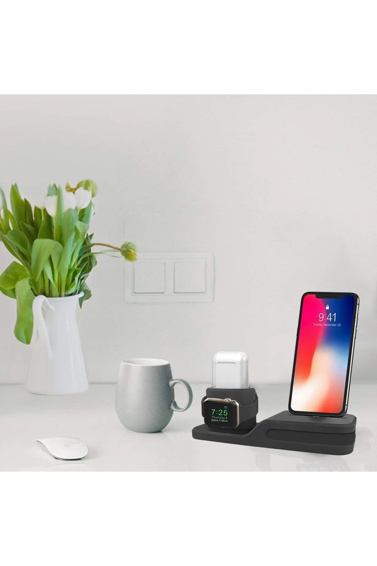 Apple Watch &amp; Iphone &amp;; Air Pods ile Uyumlu Silikon Dock Stand - Markacase Görsel 2
