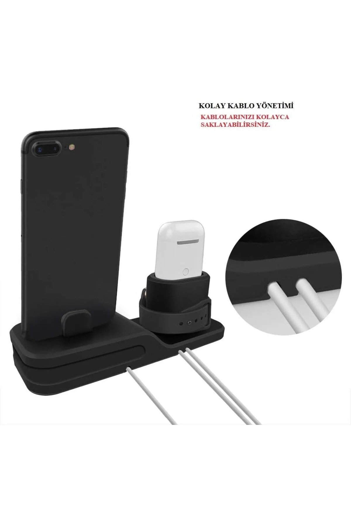 Apple Watch &amp; Iphone &amp;; Air Pods ile Uyumlu Silikon Dock Stand - Markacase Görsel 3