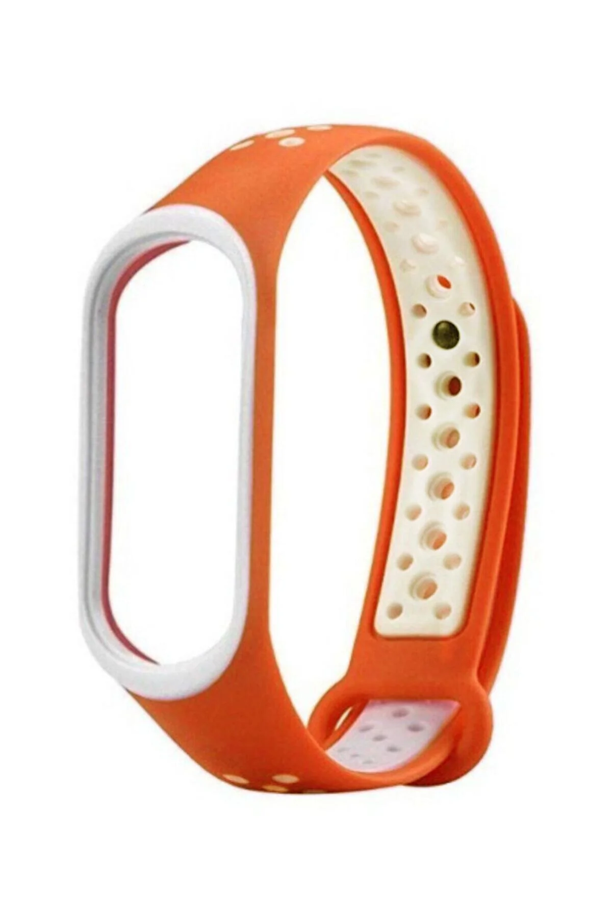 Xiaomi Mi Band 4 Uyumlu Turuncu Beyaz Delikli Silikon Kordon