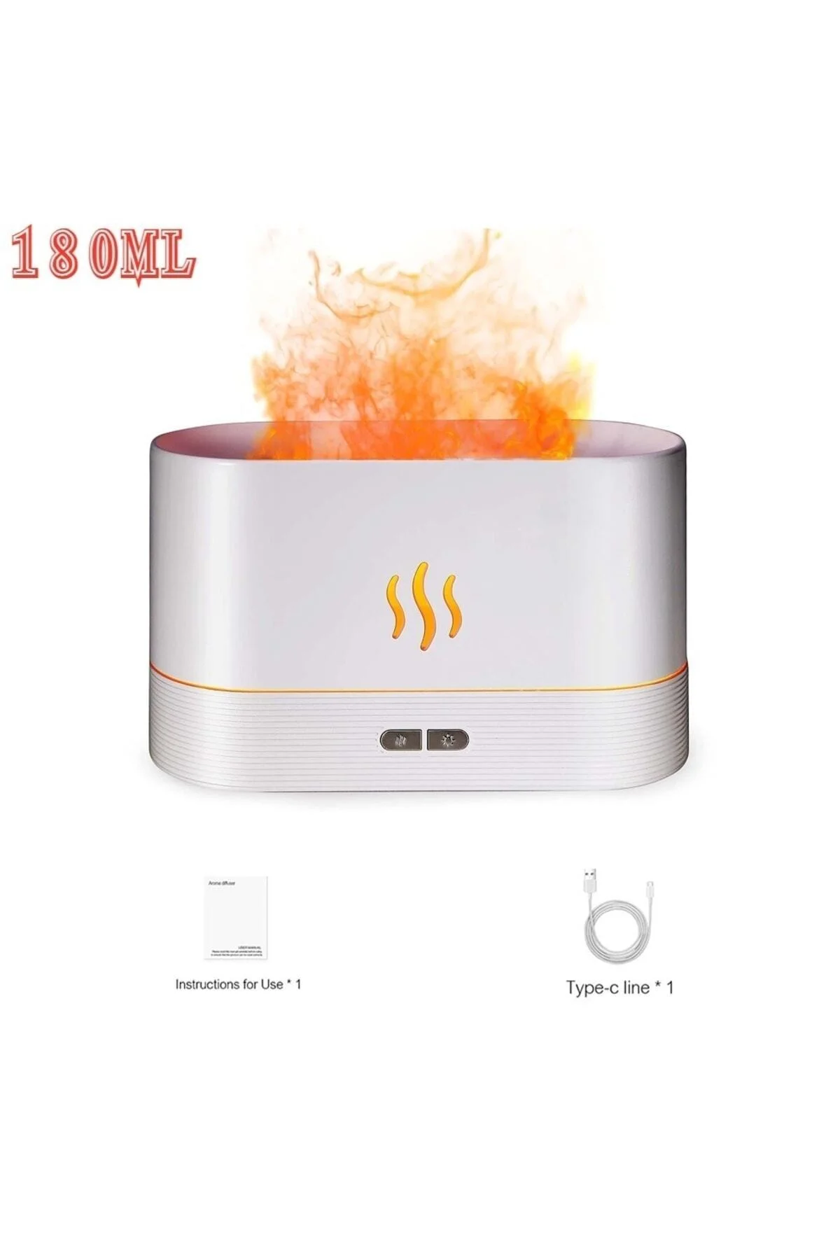 Hava Nemlendirici Alev Efekt Difüzör Buhar Ultrasonik Led Işıklı 180 Ml Alev Lambası Şömine