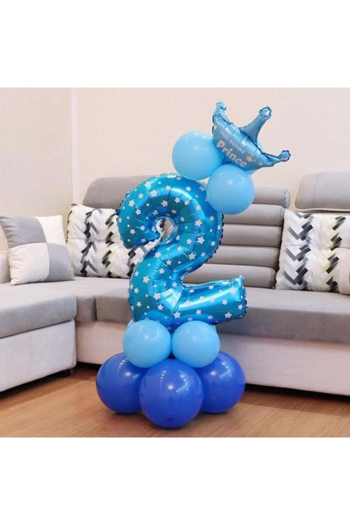 2 Rakam Mavi Yıldızlı Folyo Balon 100 Cm - Partioutlet Görsel 2