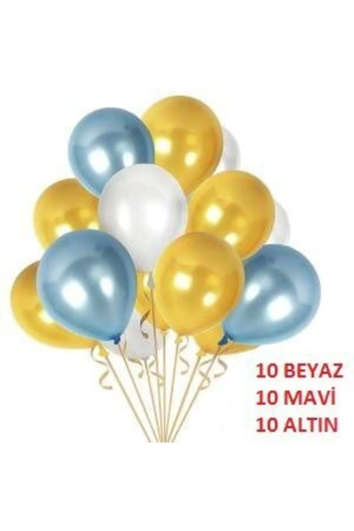 Fırsat Ayı 30 Adet Metalik Sedefli Kaliteli Balon - 10 Mavi 10 Beyaz 10 Gold