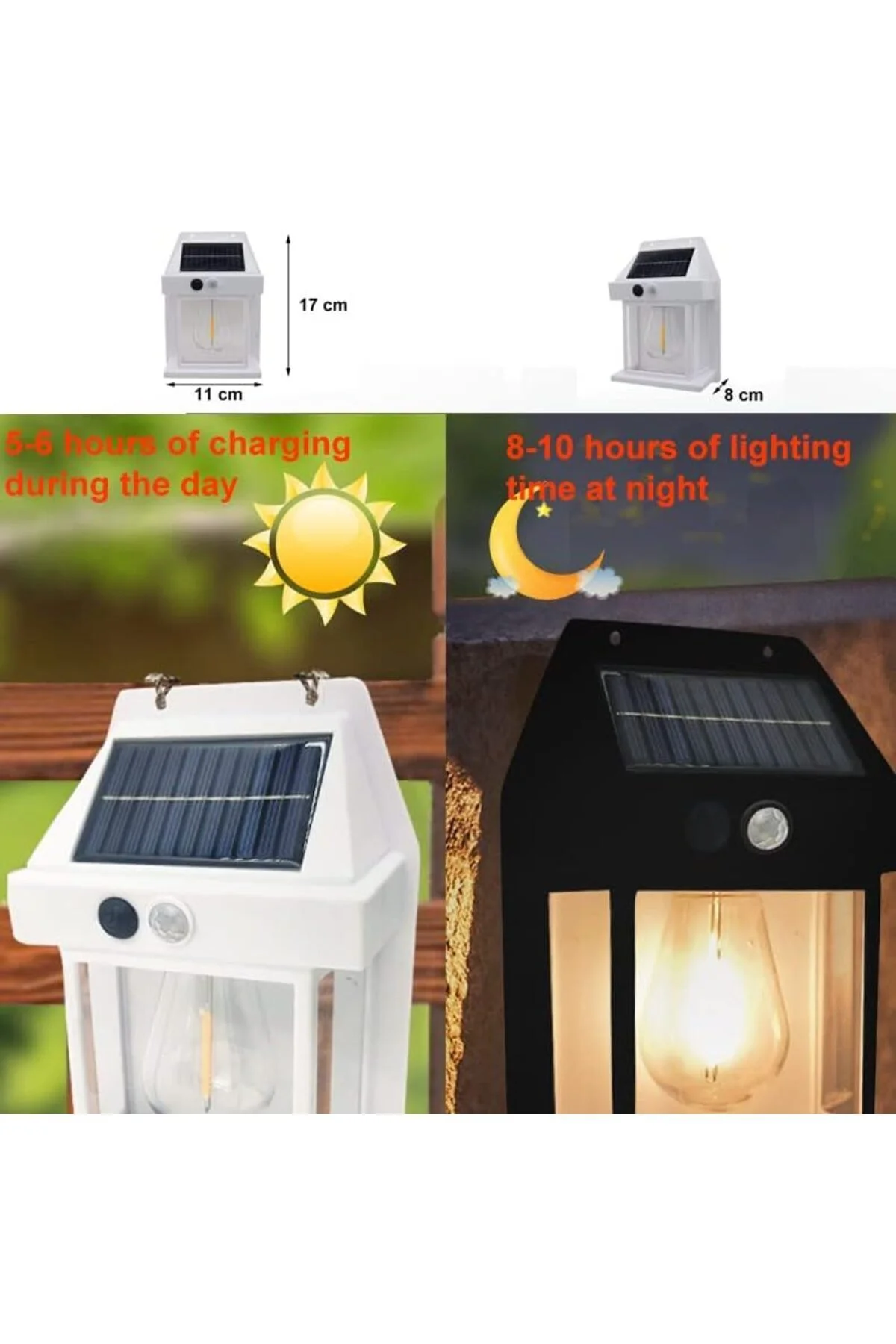 Güneş Enerjili Hareket Sensörlü Rustik Ampül Duvar Lambası Aydınlatma Aplik Işık Beyaz 1 Ad - pazariz Görsel 6