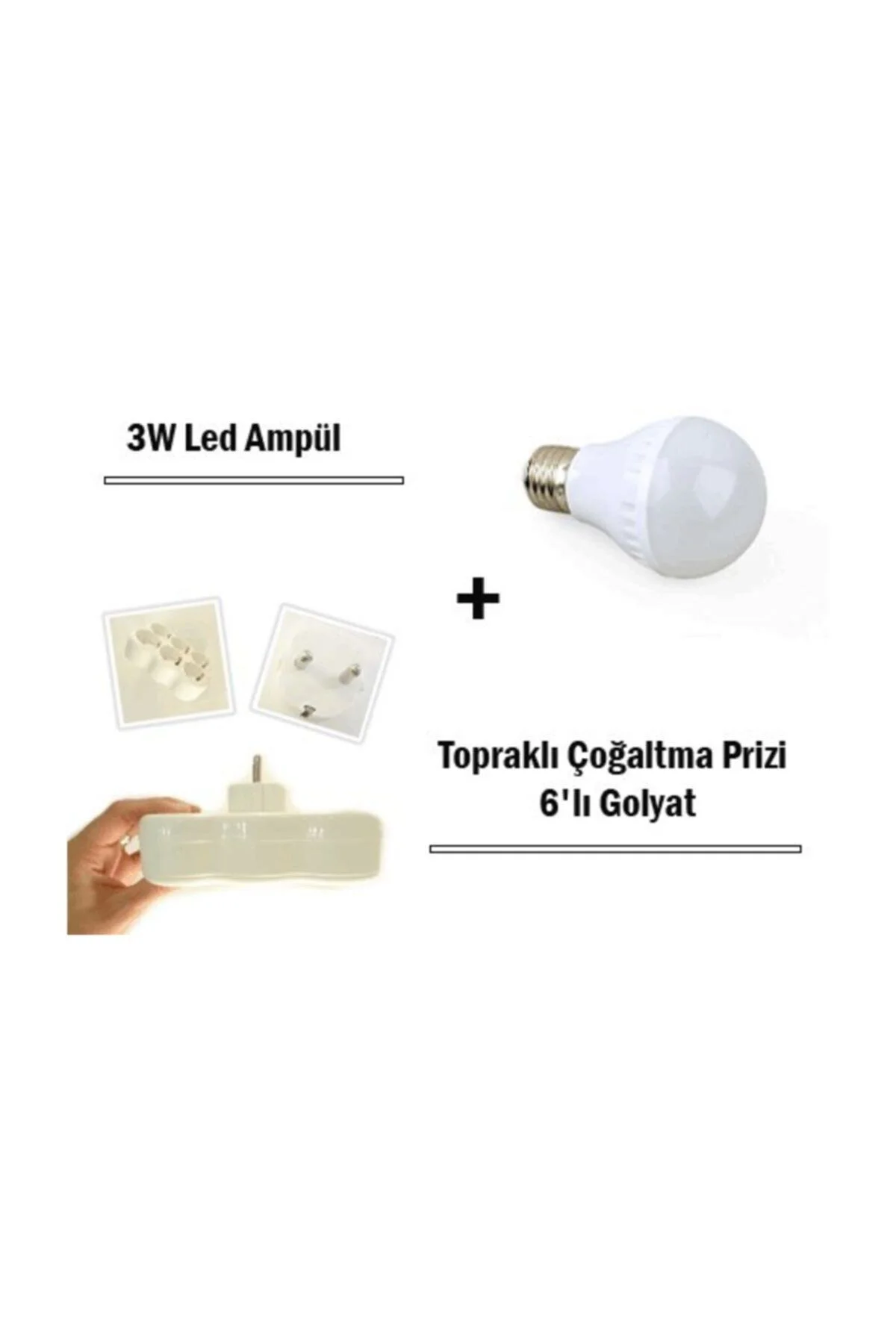 3w Led Ampul + Topraklı Çoğaltma Prizi 6 lı Golyat Set - pazariz Görsel 2