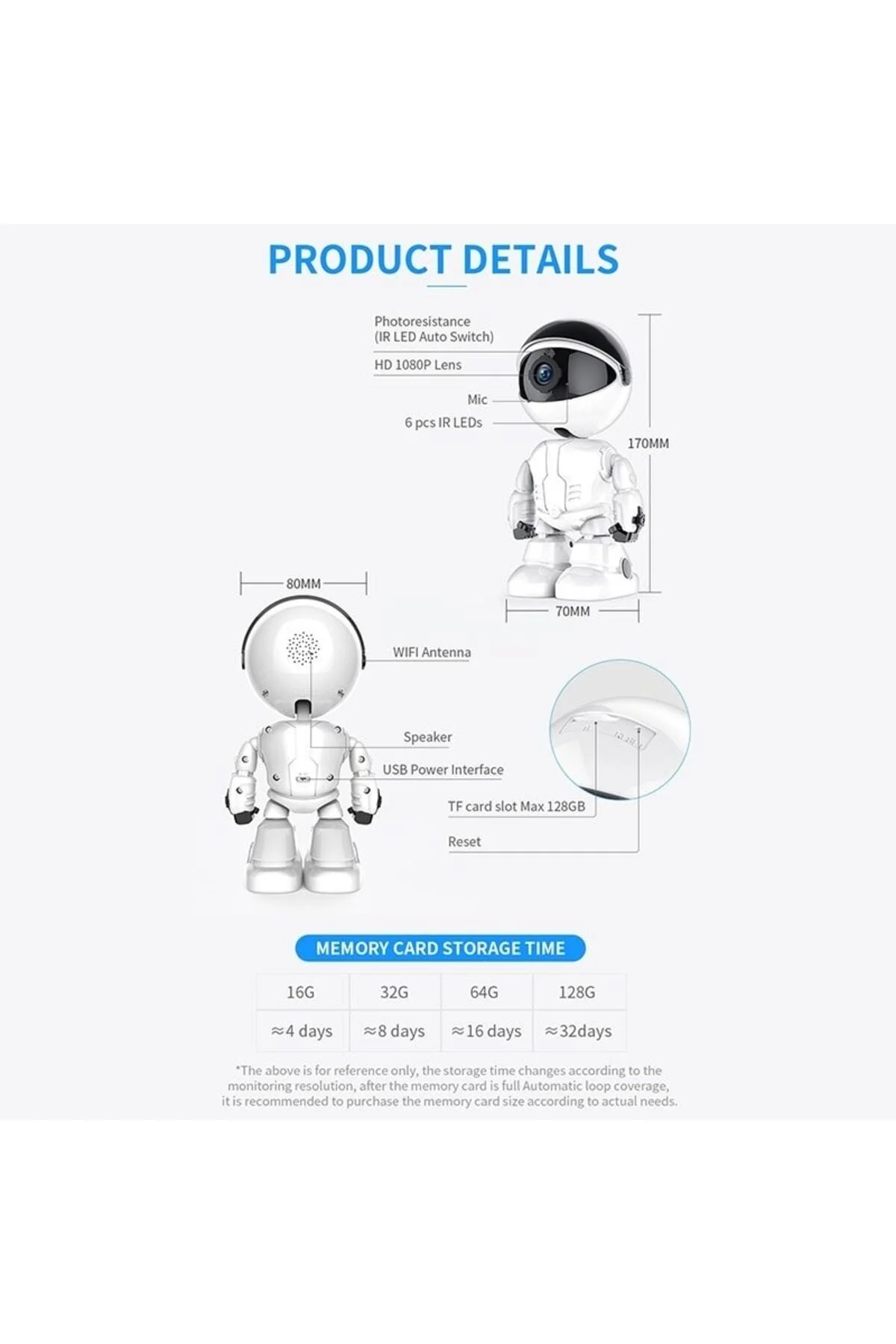 1080p Astronot Robot Görünümlü Intercomlu Wifi Ip Güvenlik Kamerası Kablosuz Gece Görüşlü - pazariz Görsel 3