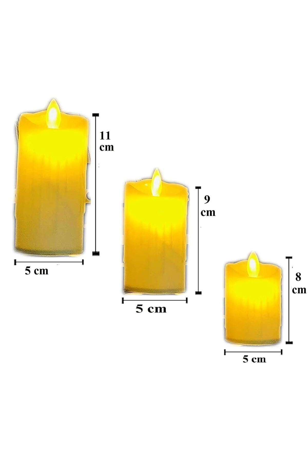 Titreyen Alevli Krem Erimiş Led Mum 3'lü Hareketli Alevli Eriyen Yapay Mum Pilli Led - renn Görsel 4