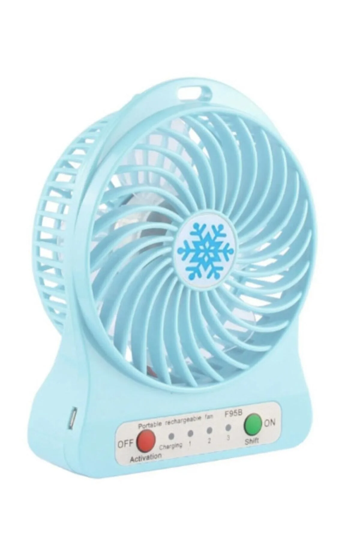 Taşınabilir 3 Kademeli Usb Girişli Şarjlı + Pil Mini El Fanlı Vantilatör Fan Mavi