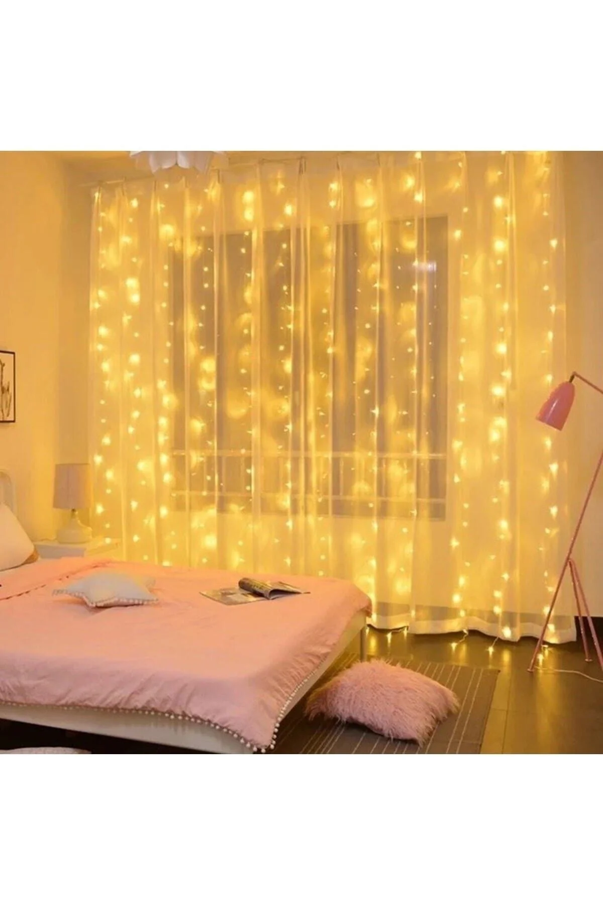 Peri Telli Perde Led Işık Kumandalı 300 Ledli 3 X 3 Metre Usb'li 8 Animasyonlu Günışığı Yıld - pazariz Görsel 6