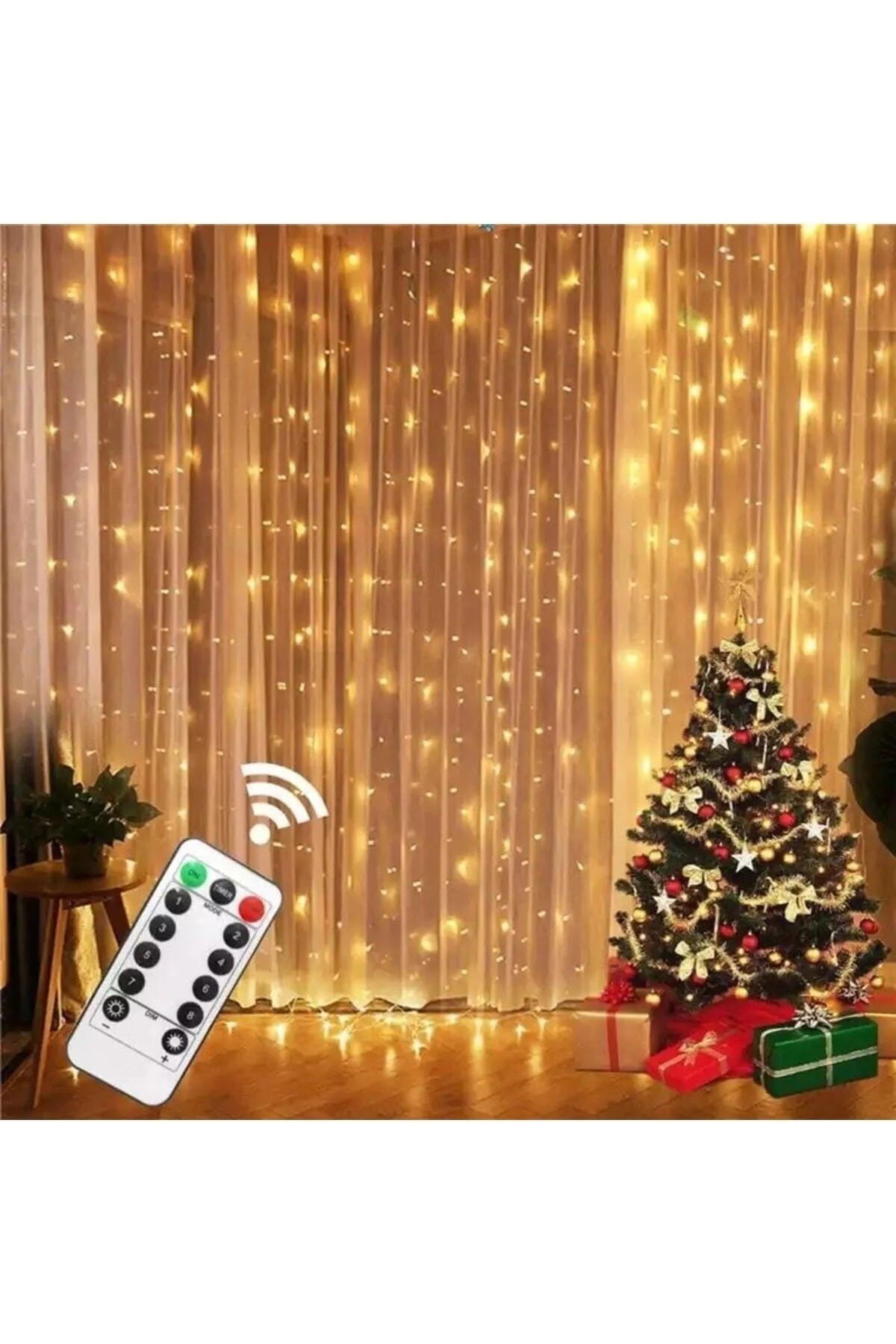 Peri Telli Perde Led Işık Kumandalı 300 Ledli 3 X 3 Metre Usb'li 8 Animasyonlu Günışığı Yıld