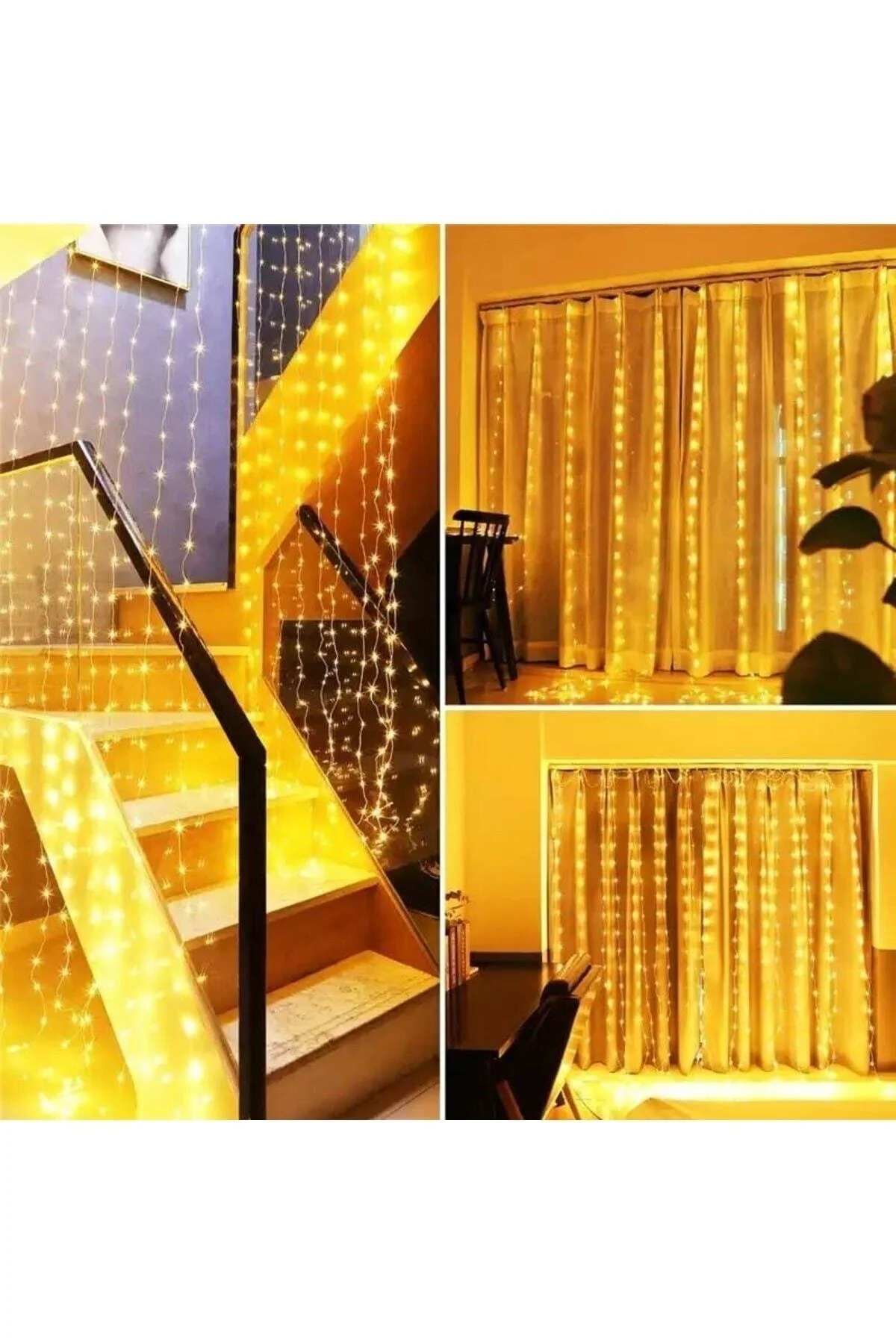 Peri Telli Perde Led Işık Kumandalı 300 Ledli 3 X 3 Metre Usb'li 8 Animasyonlu Günışığı Yıld - pazariz Görsel 4