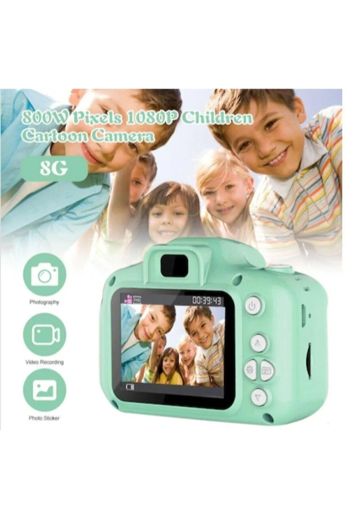 Yeşil 4 Gb Sd Kartlı Mini Eğitici Kamera Çocuklar Için Dijital Fotoğraf Makinesi - pazariz Görsel 4
