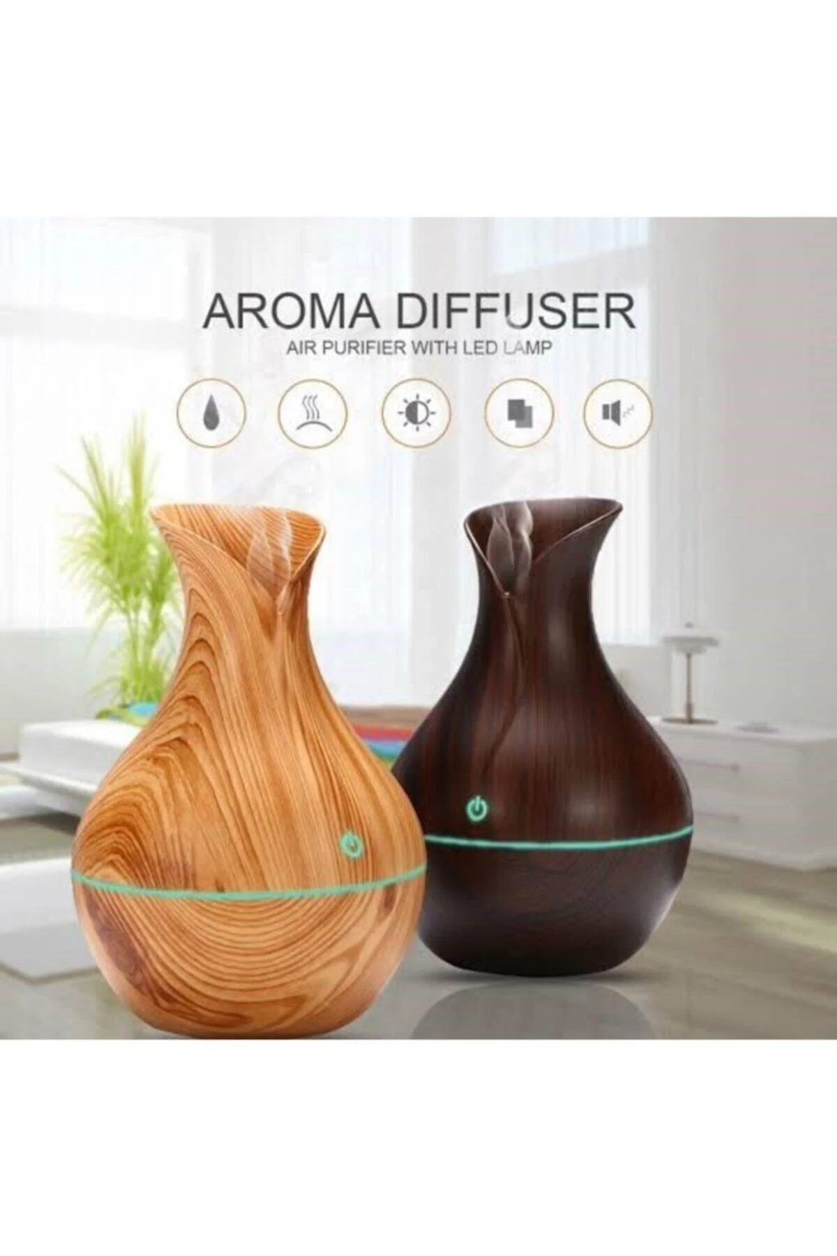 Difüzör Hava Nemlendirici Aromaterapi Buharlı Led Işıklı - pazariz Görsel 2