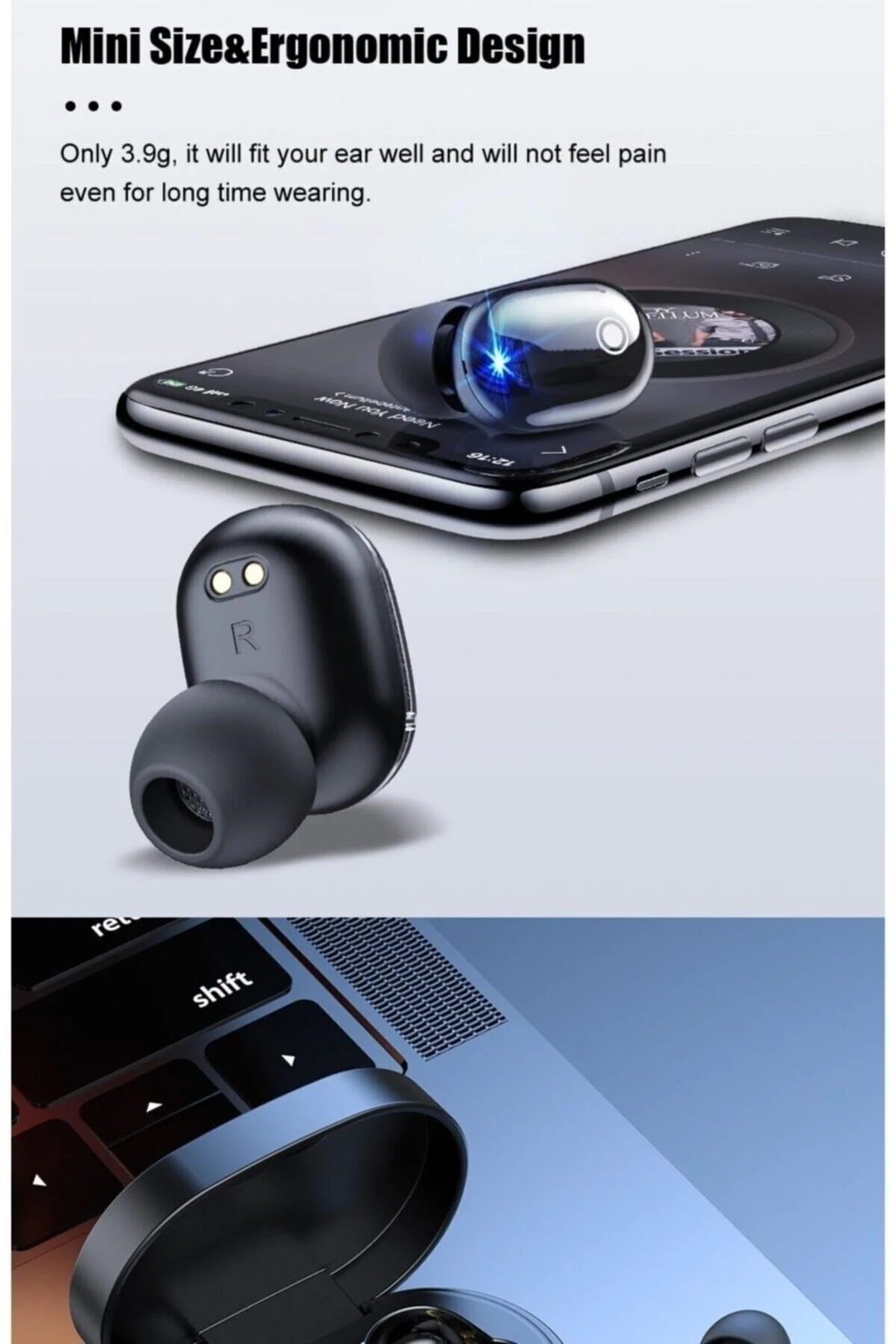 Siyah Pro Ledli Şarj Göstergeli 5.0 Bluetooth Kulaklık Uyumlu - pazariz Görsel 5