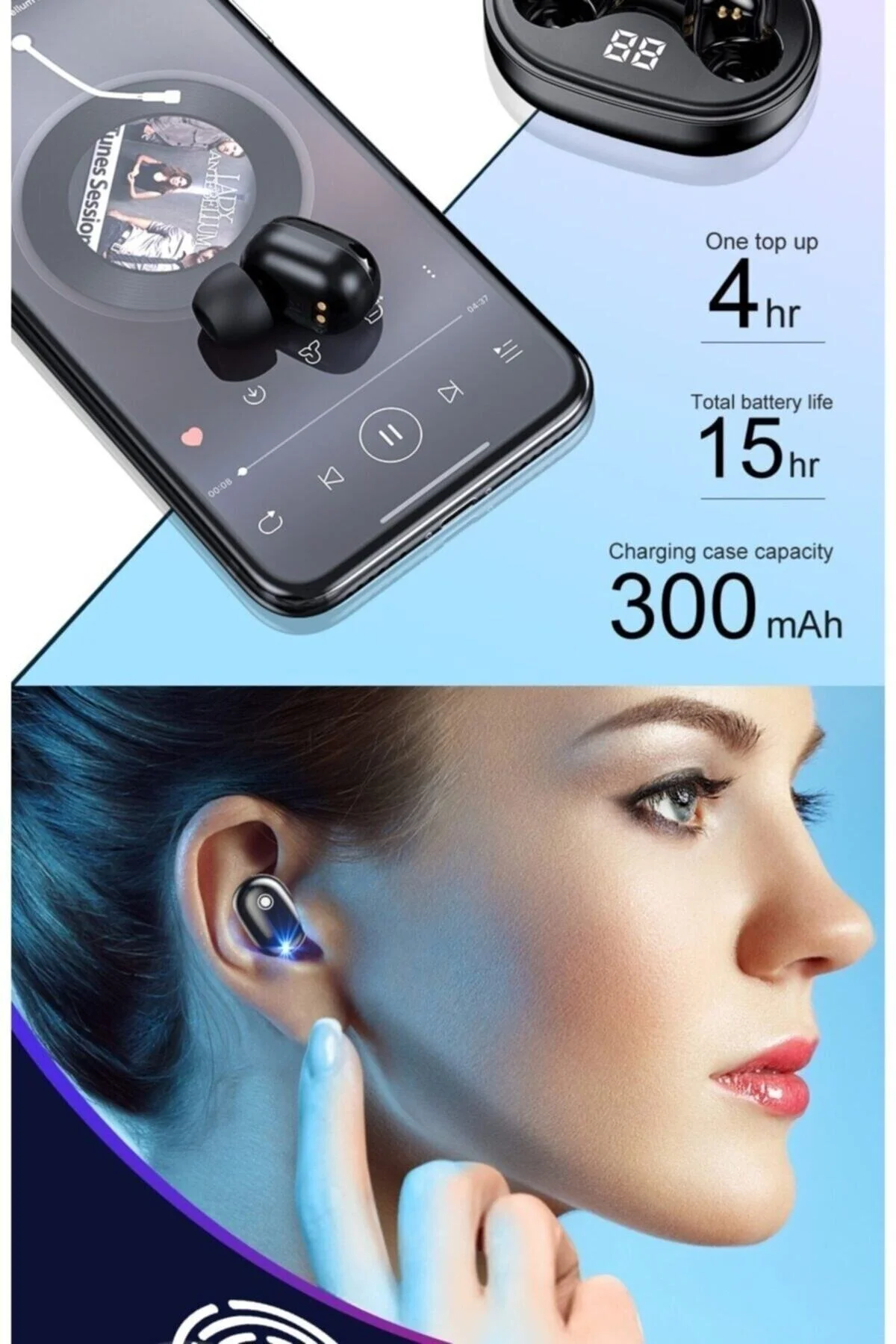 Siyah Pro Ledli Şarj Göstergeli 5.0 Bluetooth Kulaklık Uyumlu - pazariz Görsel 3