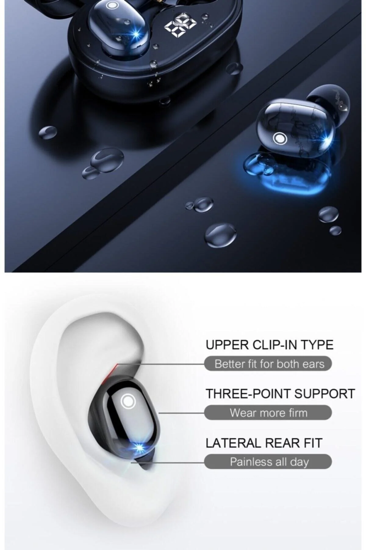 Siyah Pro Ledli Şarj Göstergeli 5.0 Bluetooth Kulaklık Uyumlu - pazariz Görsel 2