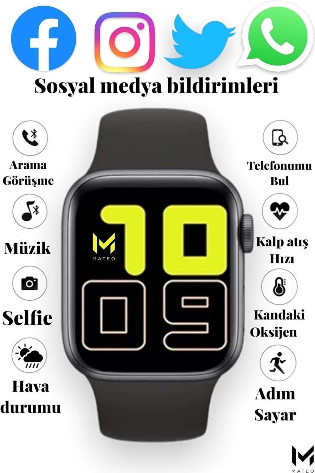 Akıllı Saat L800 Dokunmatik Ekran Bluetooth Ve Yan Ekran Tuşlu Çok Özellikli Siyah - pazariz Görsel 2