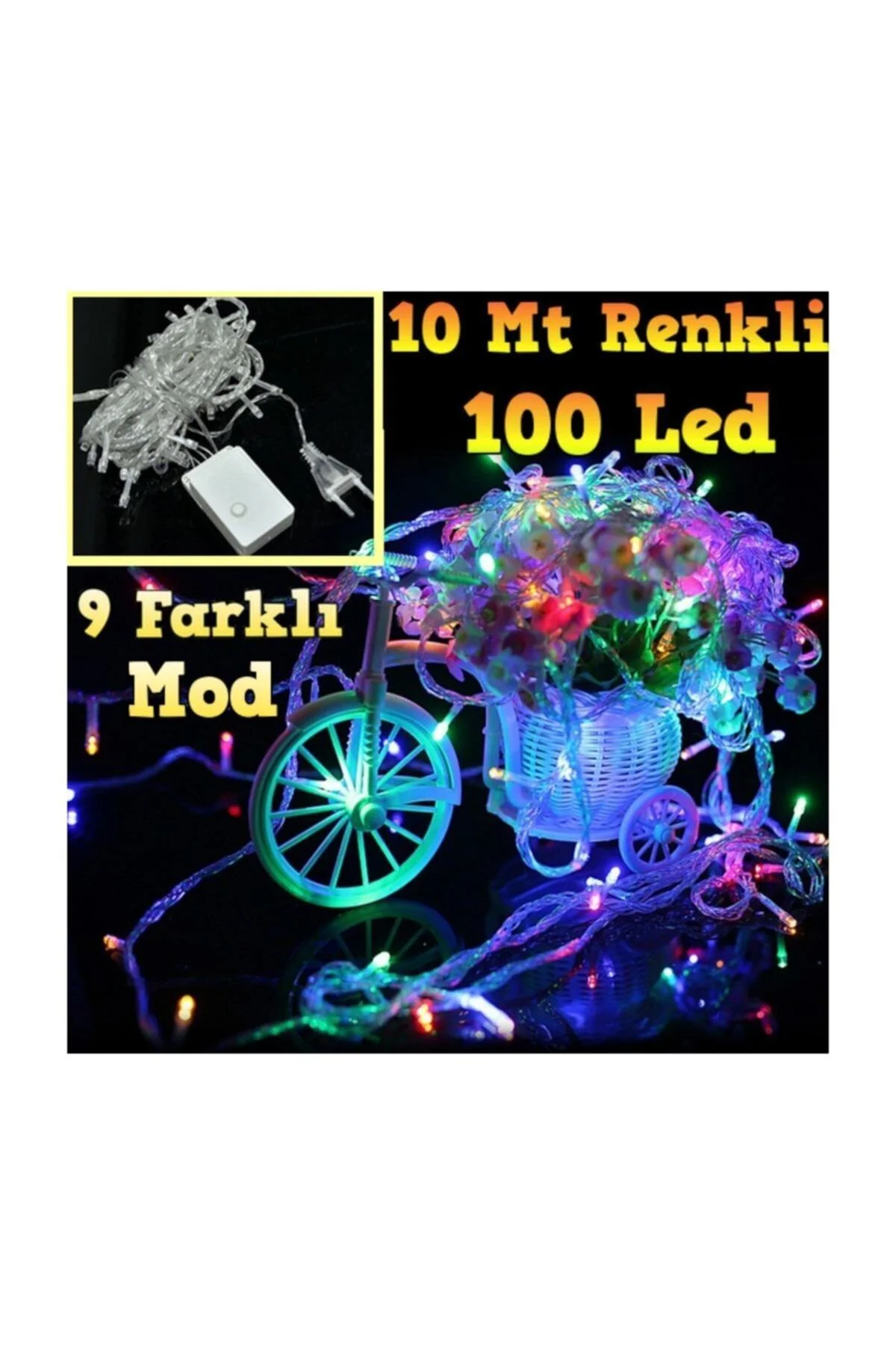10 Mt 100 Led Işık Renkli Noel Yılbaşı Agaç Süsleme Led Süs 9 Fon - pazariz Görsel 6