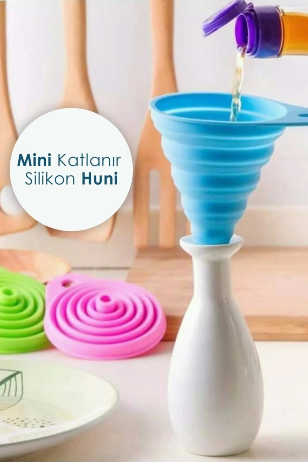 Pratik Mini Silikon Katlanır Huni | Akordeon Huni | Katlanır - 1 Adet