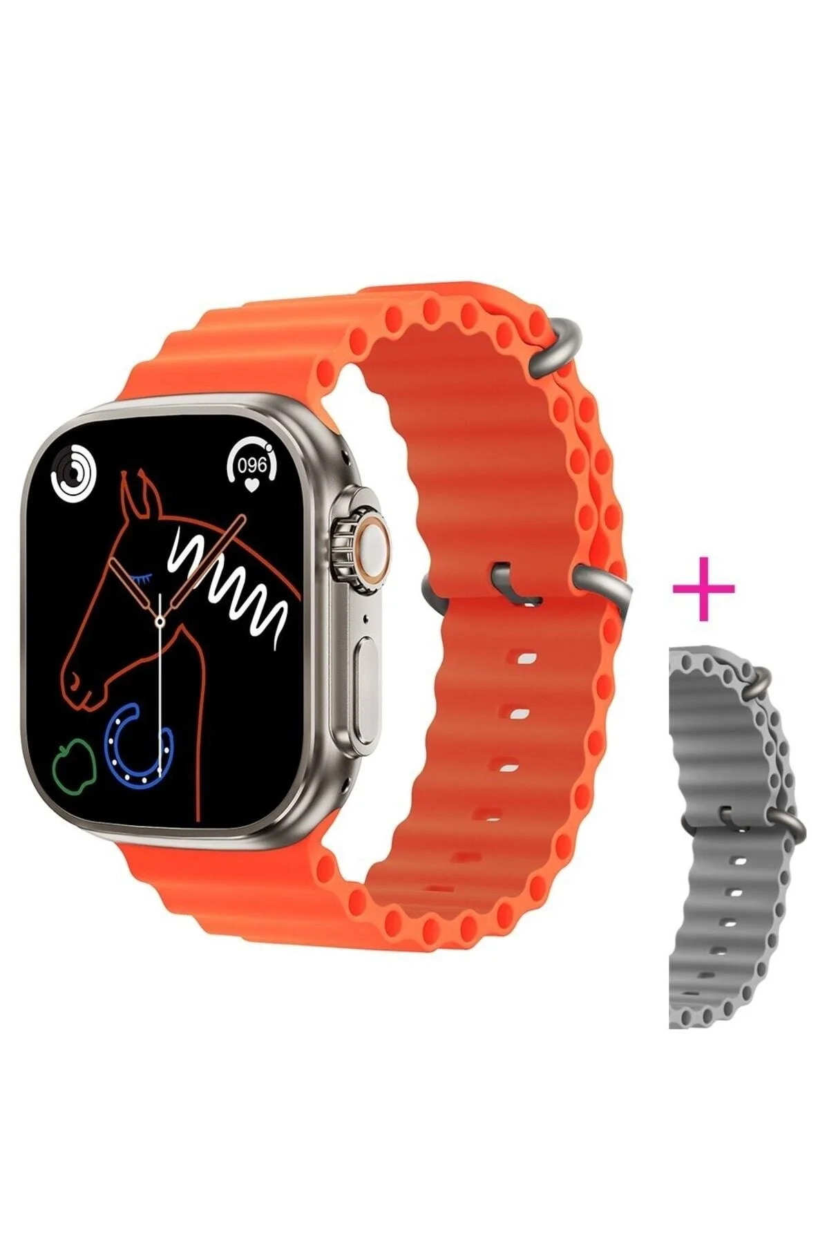 Gs8 Watch 8 Ultra Akıllı Saat Turuncu Türkçe Watch 2.02 Inc Gri Silikon Kordon Hediye