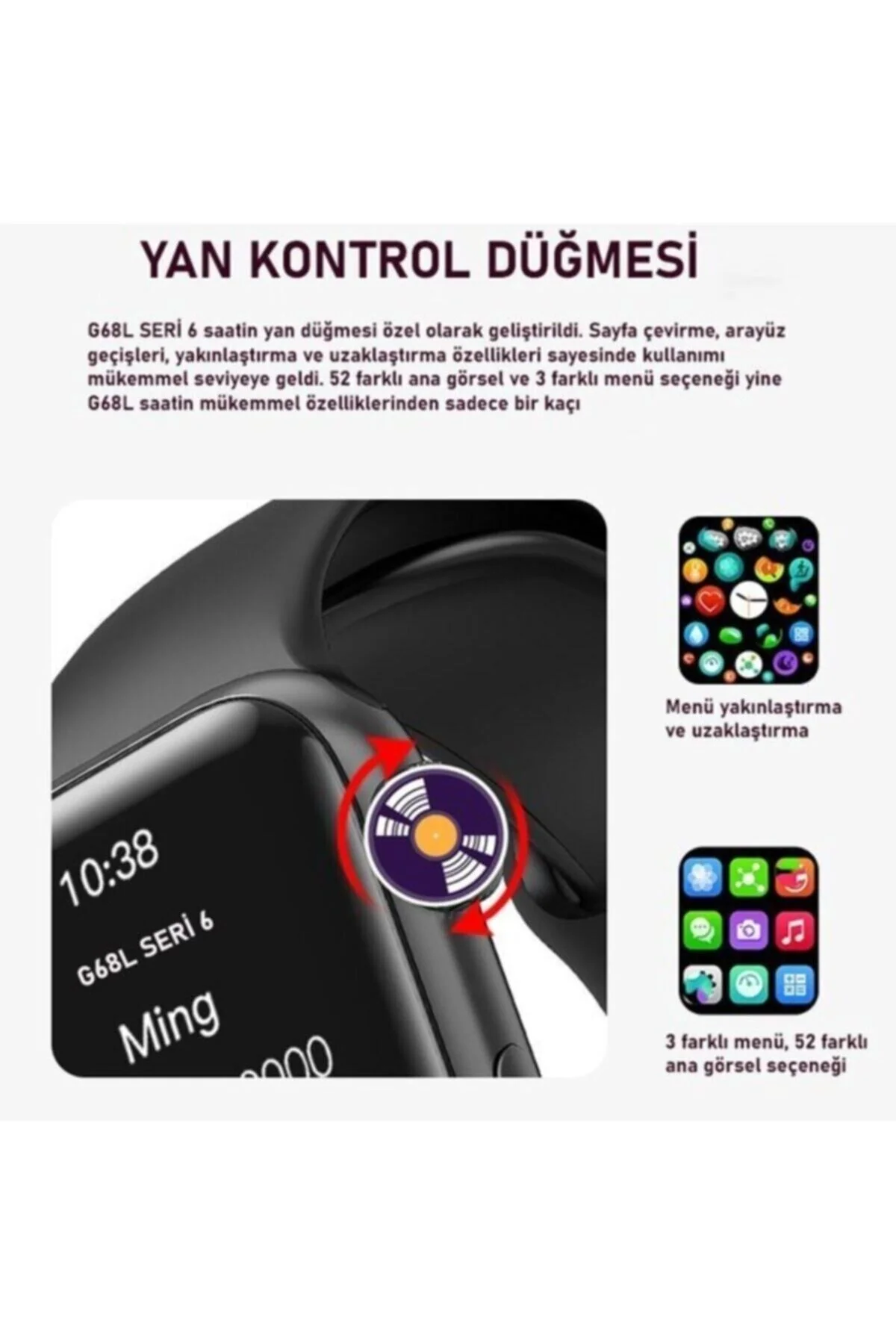 Smart Watch 6s Akıllı Saat Yan Tuşlar Aktif Uygulama – Çift Kordon Mavi - pazariz Görsel 4