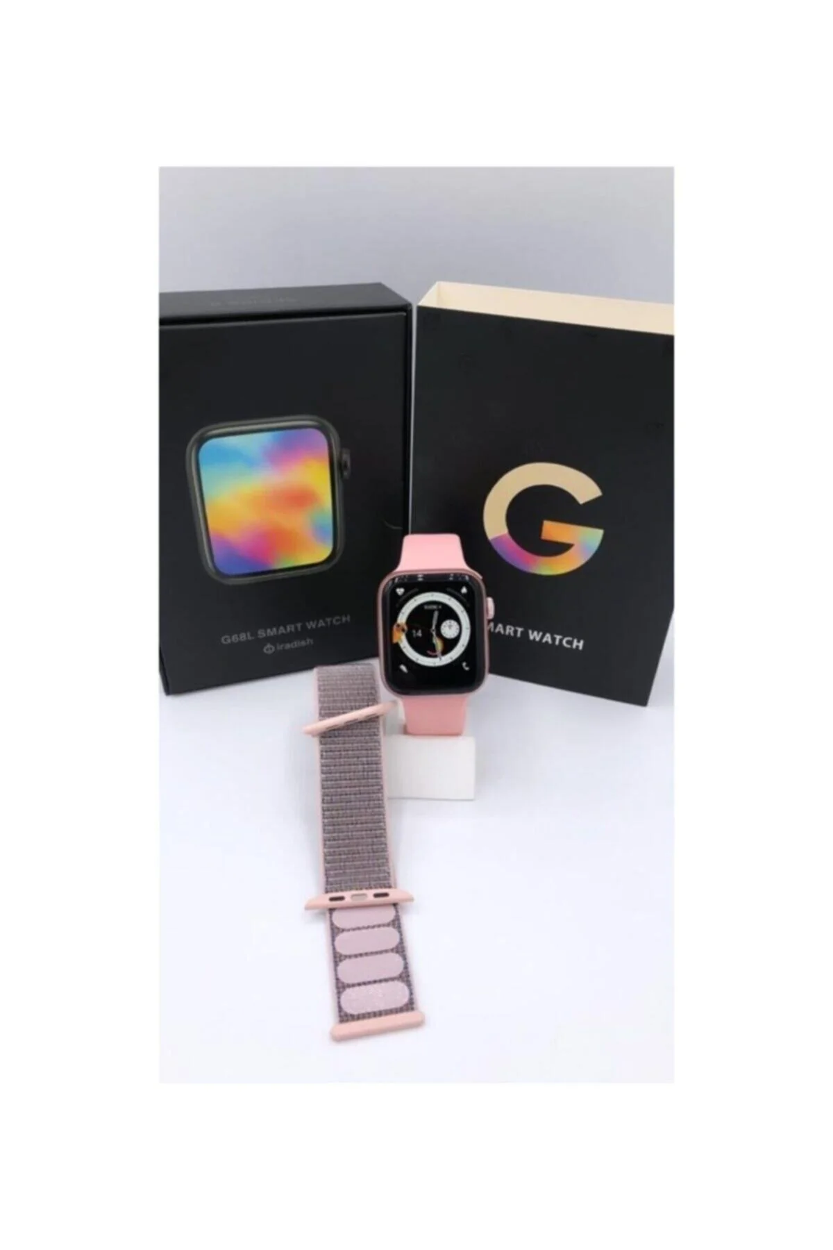 G68l Smart Watch 6s Akıllı Saat Yan Tuşlar Aktif Uygulama – Çift Kordon Pembe - pazariz Görsel 3