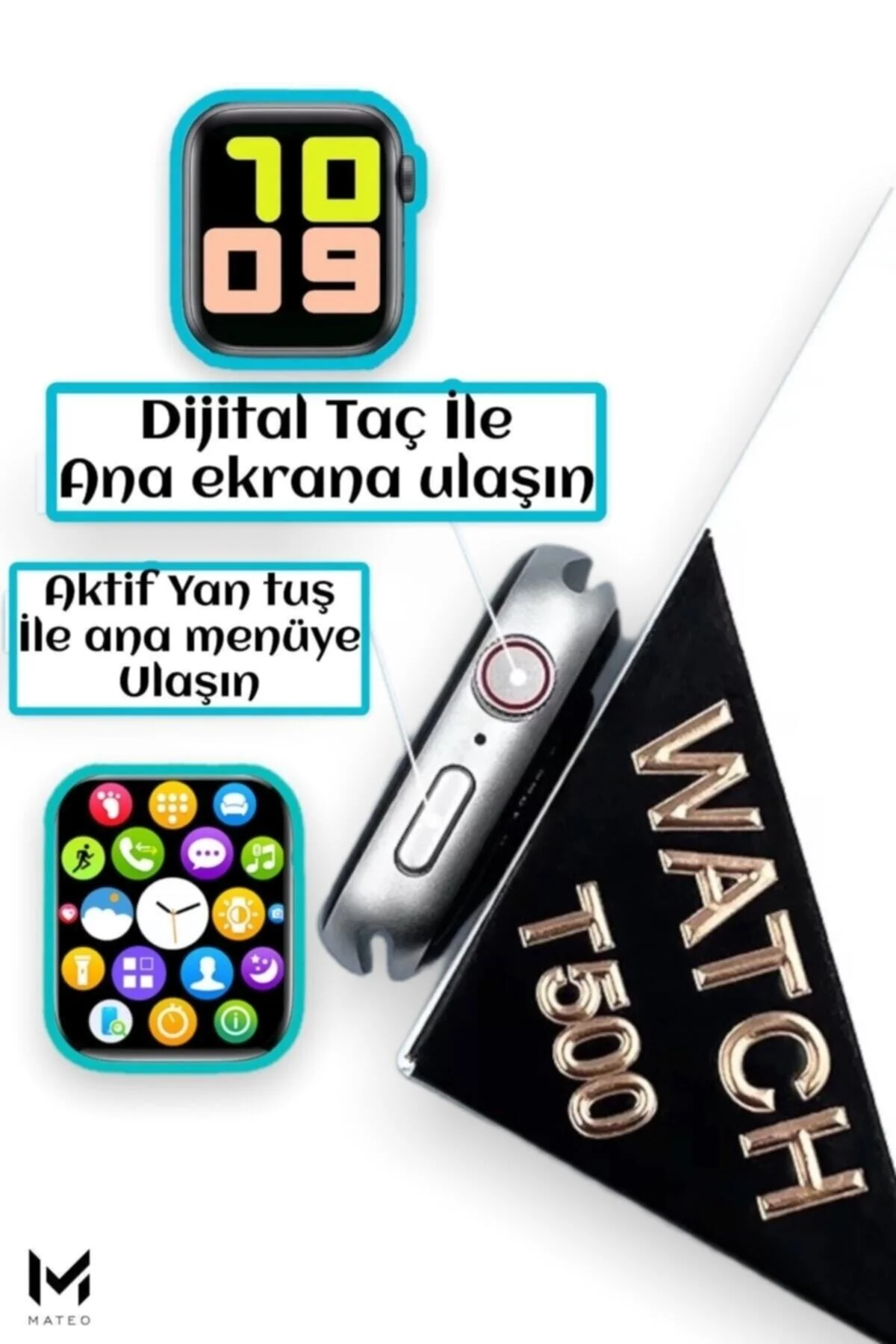 Akıllı Saat Nabız Ve Tansiyon Ölçer Arama Özellikli Çift Tuş Aktif T500 Son Sürüm Ios/androıd Uymlu - pazariz Görsel 4