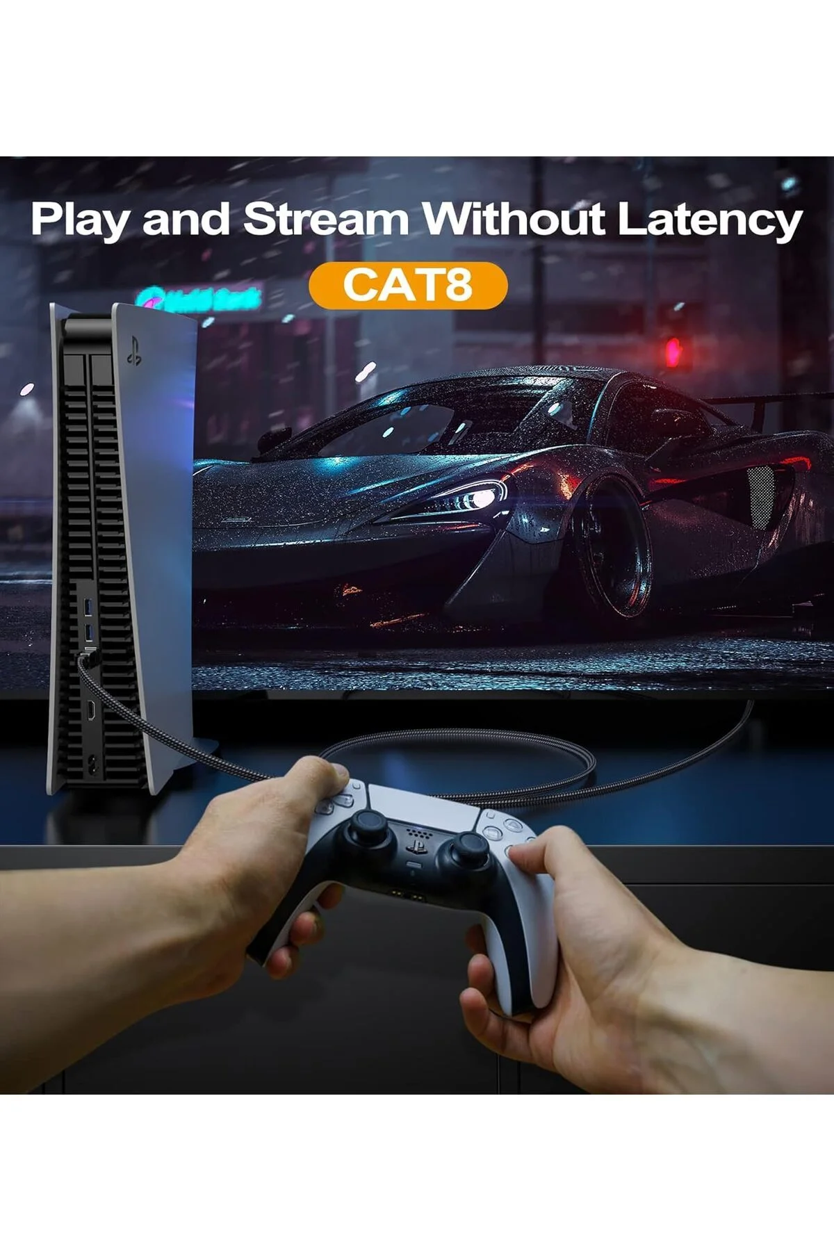 Cat 8 Ethernet Kablosu 100ft, Naylon Örgülü 40Gbps 2000Mhz LAN RJ45 İnternet Kablosu İç ve Dış Mekan - pazariz Görsel 2