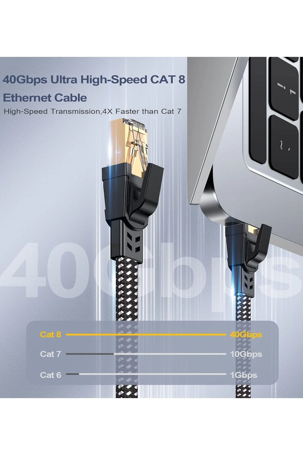 Cat 8 Ethernet Kablosu 100ft, Naylon Örgülü 40Gbps 2000Mhz LAN RJ45 İnternet Kablosu İç ve Dış Mekan - pazariz Görsel 7