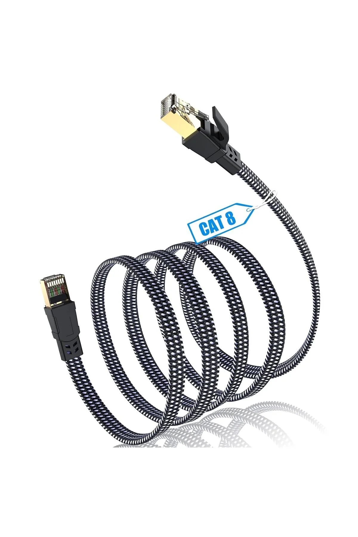 Cat 8 Ethernet Kablosu 100ft, Naylon Örgülü 40Gbps 2000Mhz LAN RJ45 İnternet Kablosu İç ve Dış Mekan