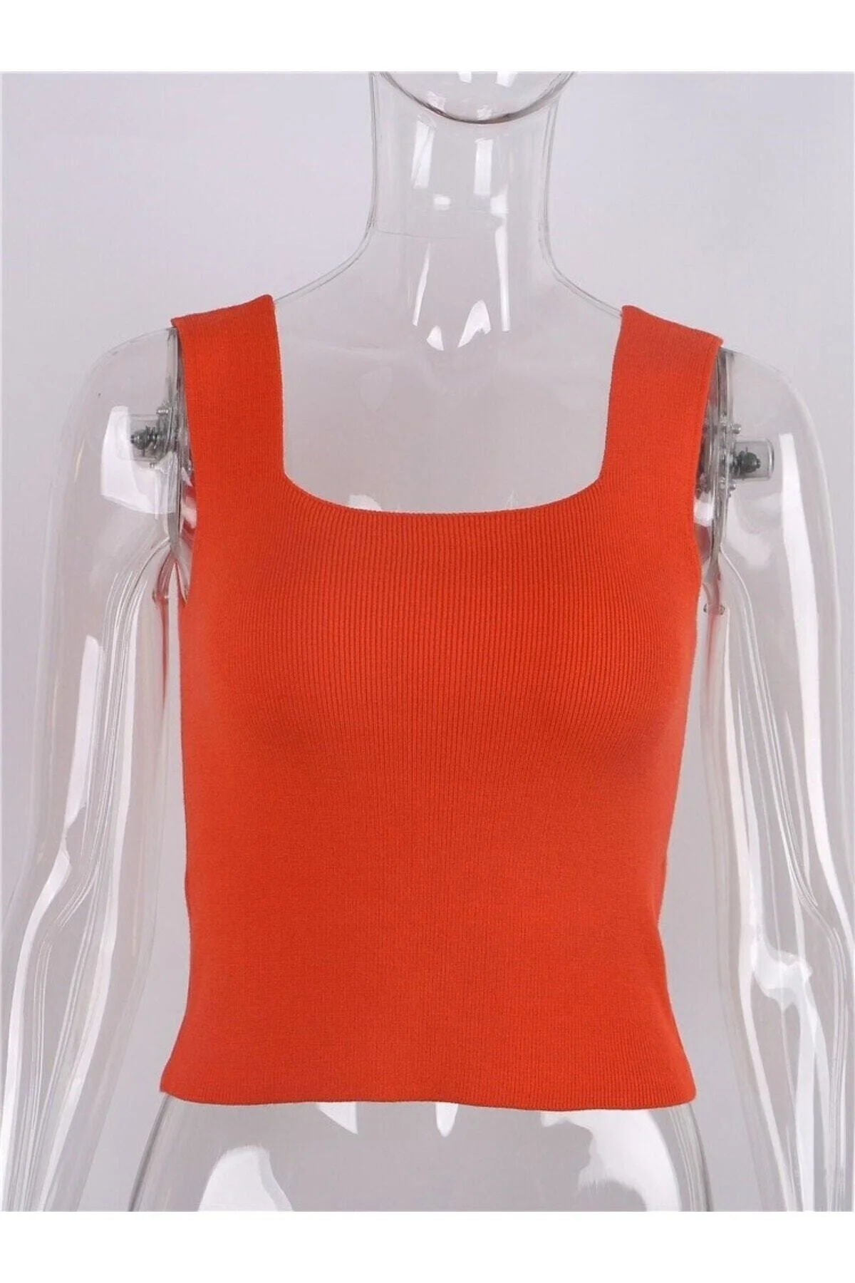 Kırmızı Kare Yaka Atlet Triko Bluz Crop S / M / L Beden Uyumlu - pazariz Görsel 3