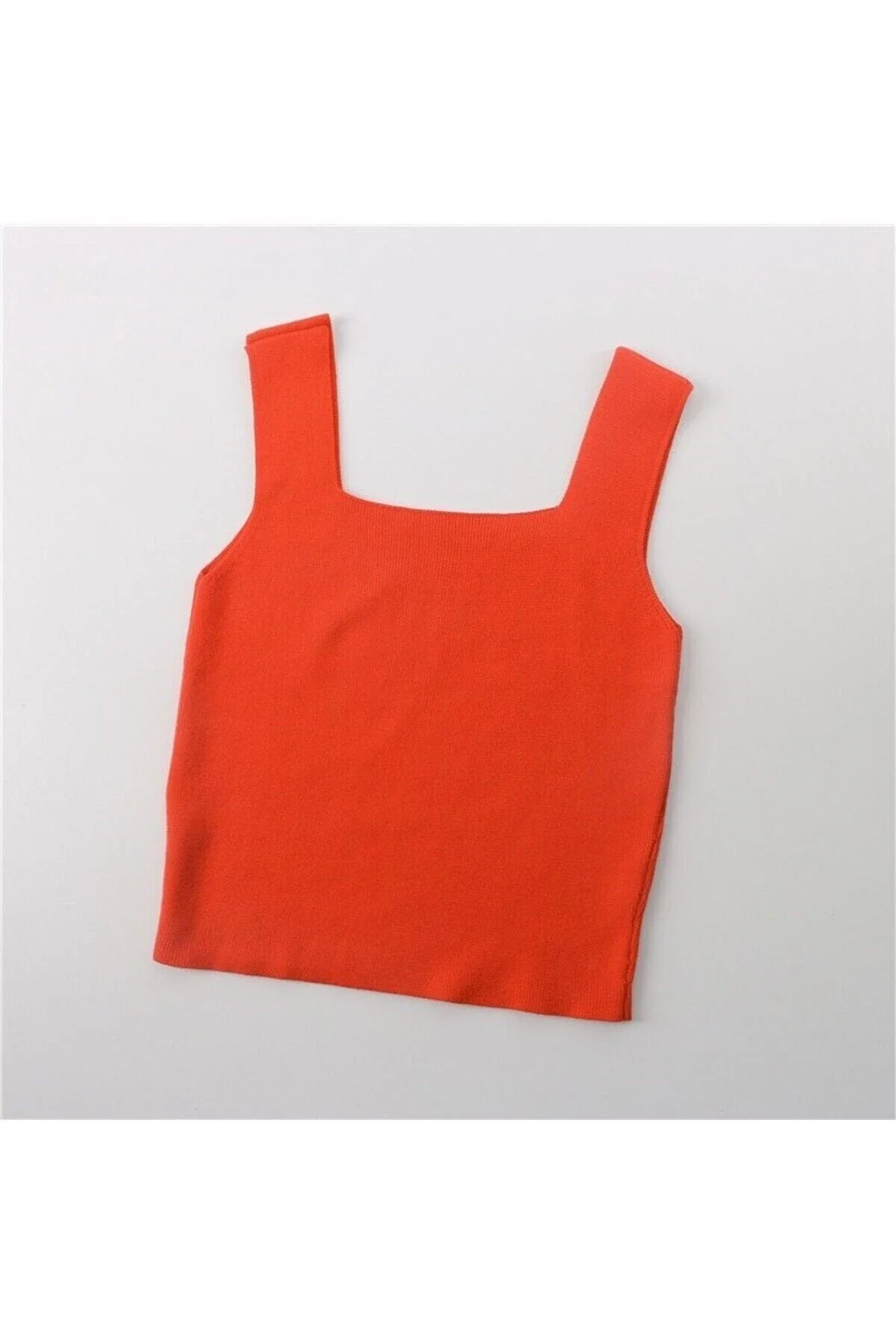 Kırmızı Kare Yaka Atlet Triko Bluz Crop S / M / L Beden Uyumlu - pazariz Görsel 2