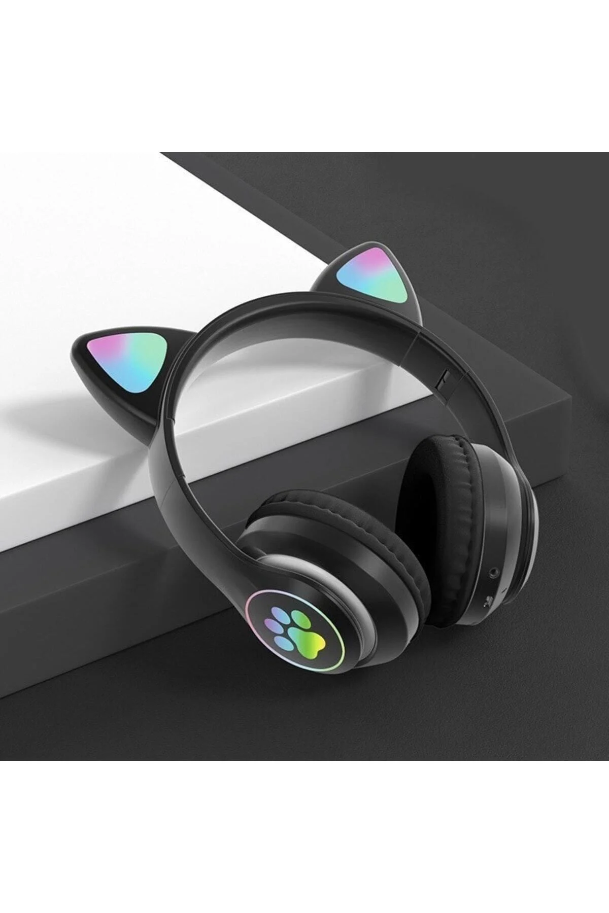 Kart Girişli Fm Radyolu Led Işıklı Kablosuz Ve Kablolu Bluetooth Kedi Kulaklık 5.0v