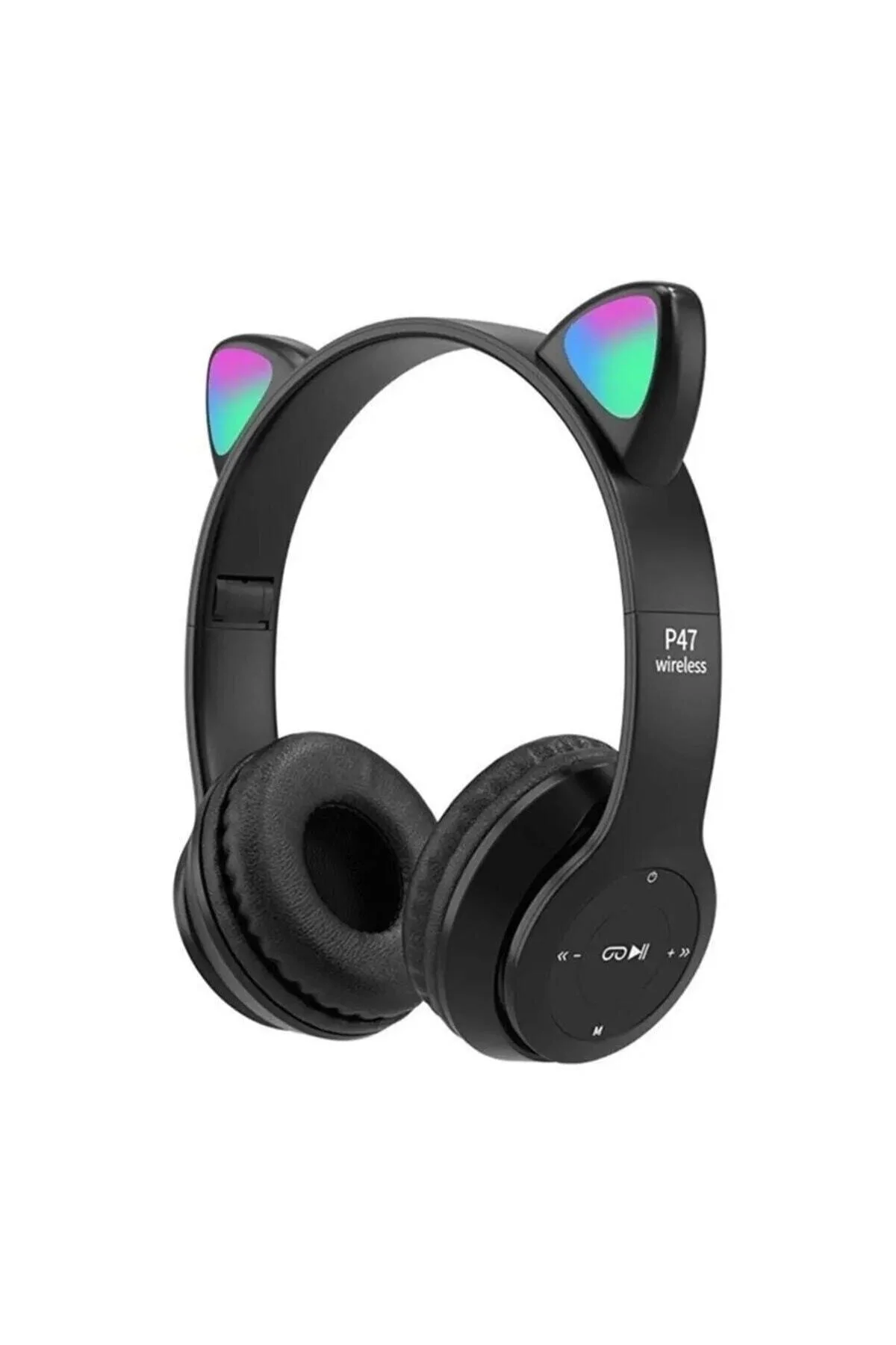 P47m Bluetooth Kedi Kulaklık Katlanabilir Sd Kart Girişli Mikrofonlu Kablosuz Led Işıklı Uyumlu