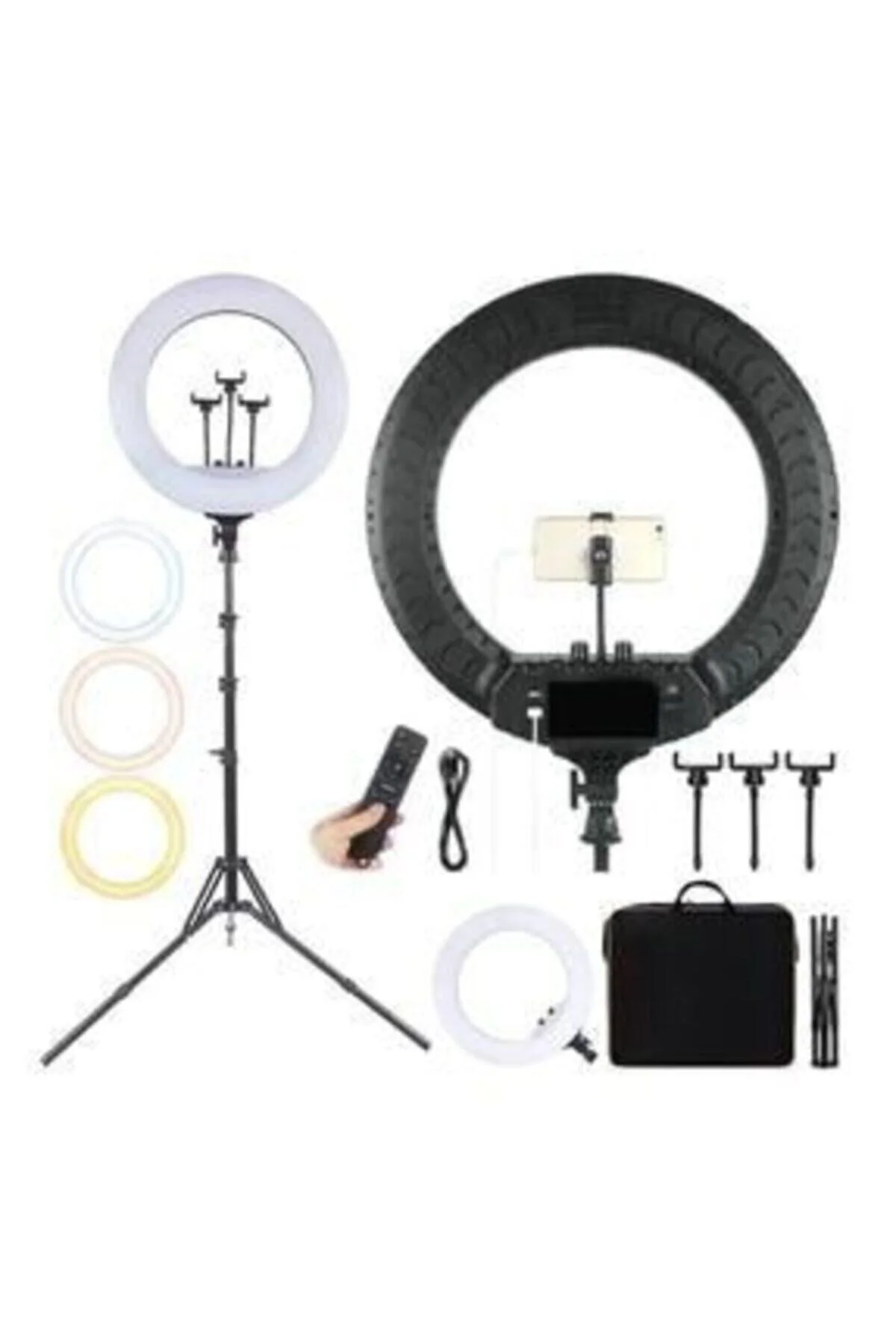 Büyük Boy Ring Light Makyaj Güzellik 5500k 48w Kuaför Kit Çantalı Ve Kumandalı 18 Inç Işık