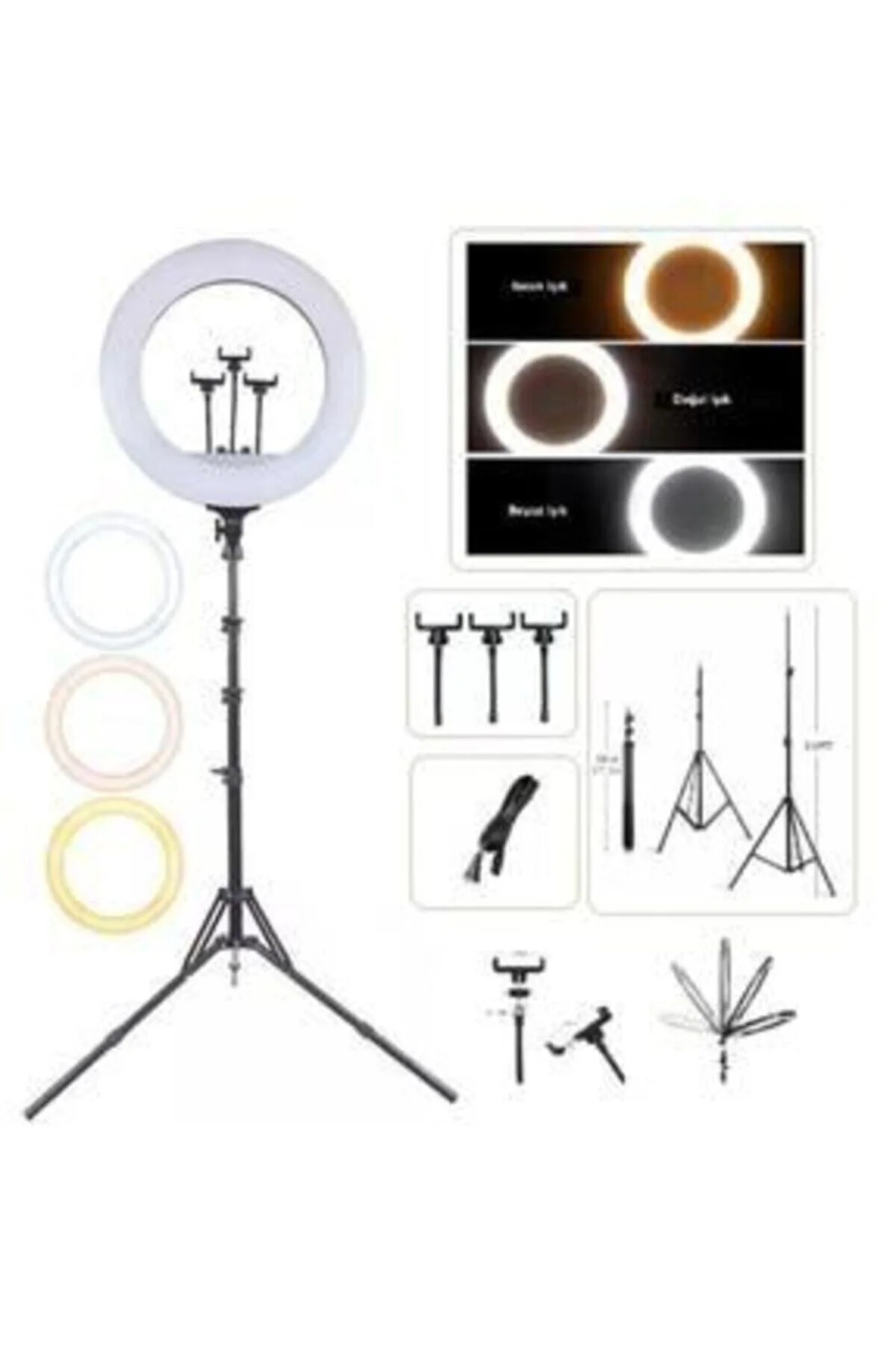 Büyük Boy Ring Light Makyaj Güzellik 5500k 48w Kuaför Kit Çantalı Ve Kumandalı 18 Inç Işık - pazariz Görsel 5