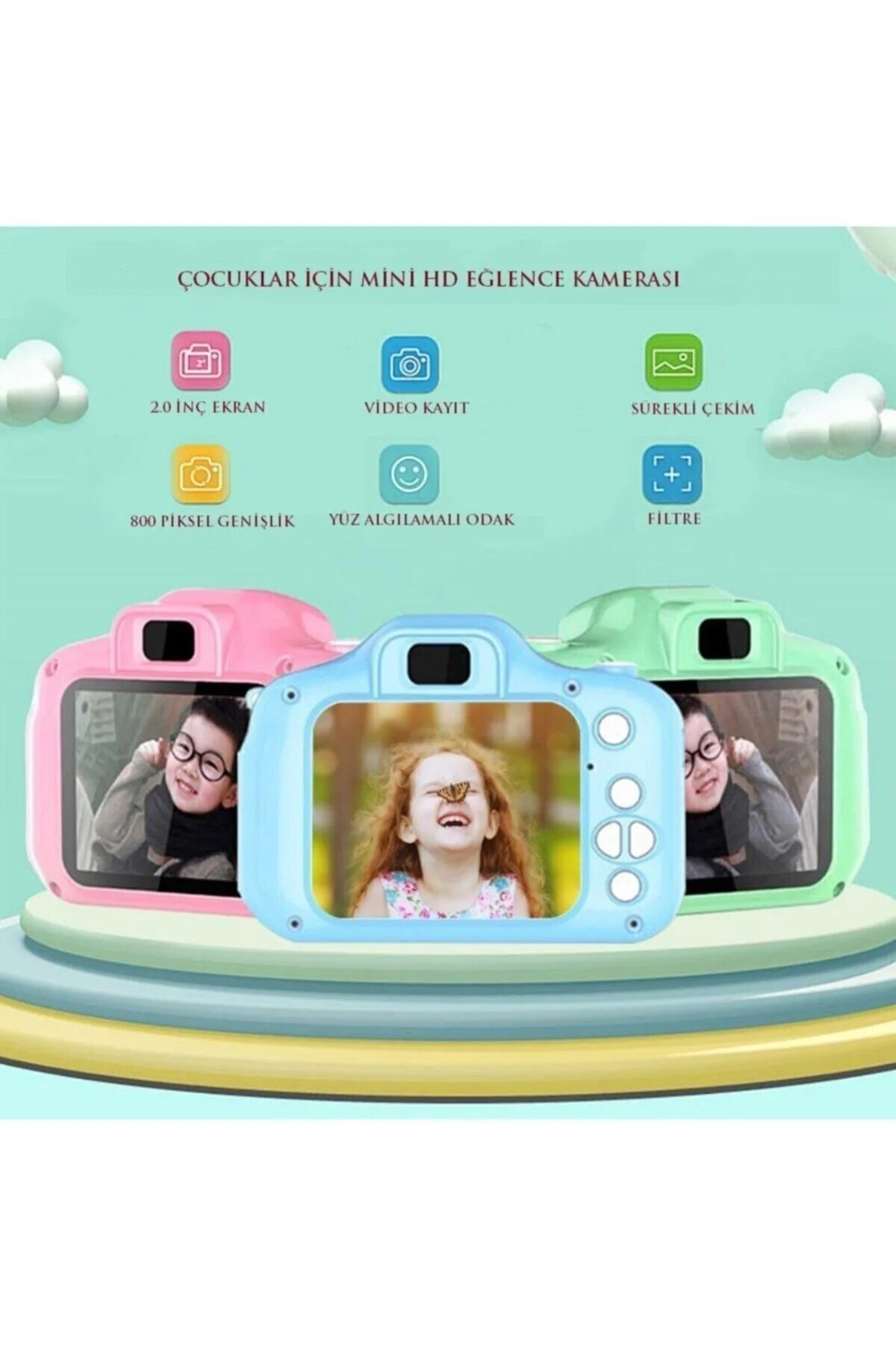 Mavi Renk Mini 1080p Hd Kamera Çocuklar Için Dijital Fotoğraf Makinesi 2.0 Inç Ekran 720-108 - pazariz Görsel 3