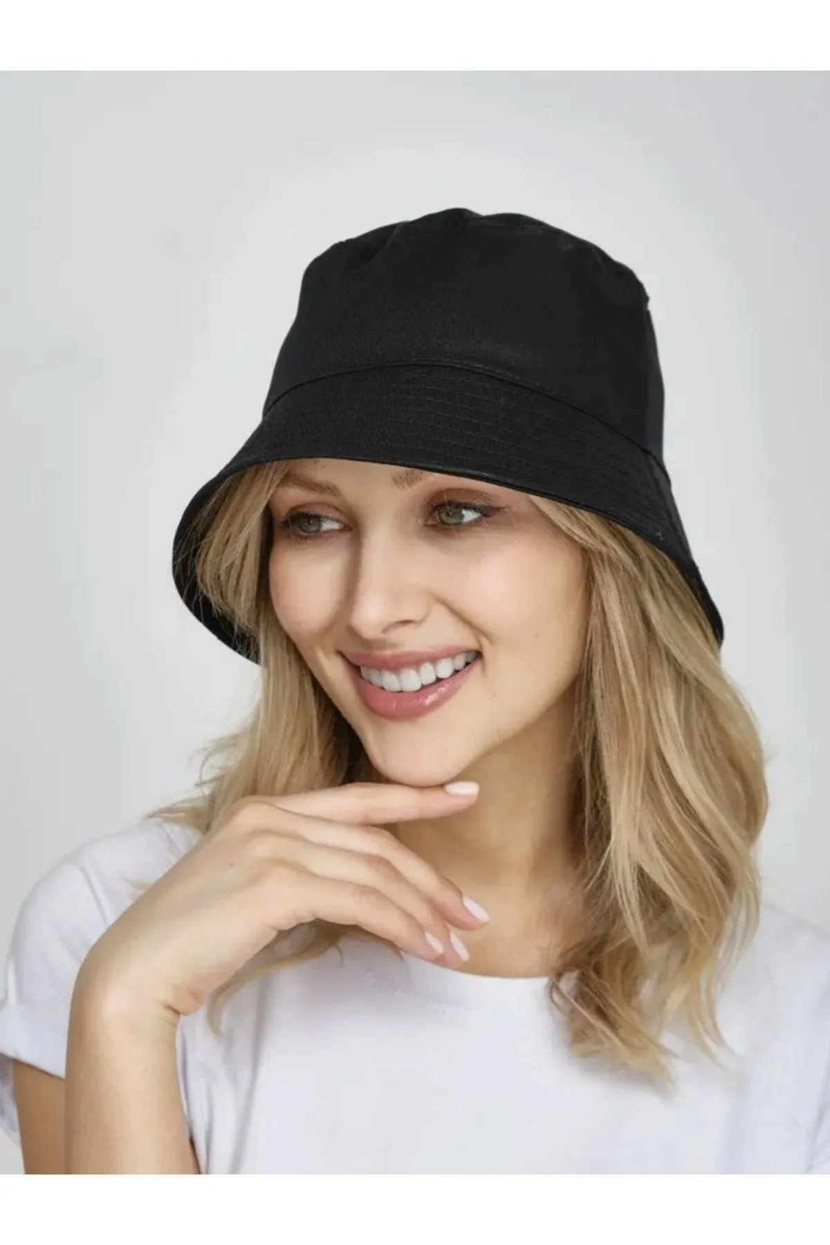 Unisex Siyah Kova Şapka, Düz Balıkçı Bucket Şapka - MYROYAL Görsel 3